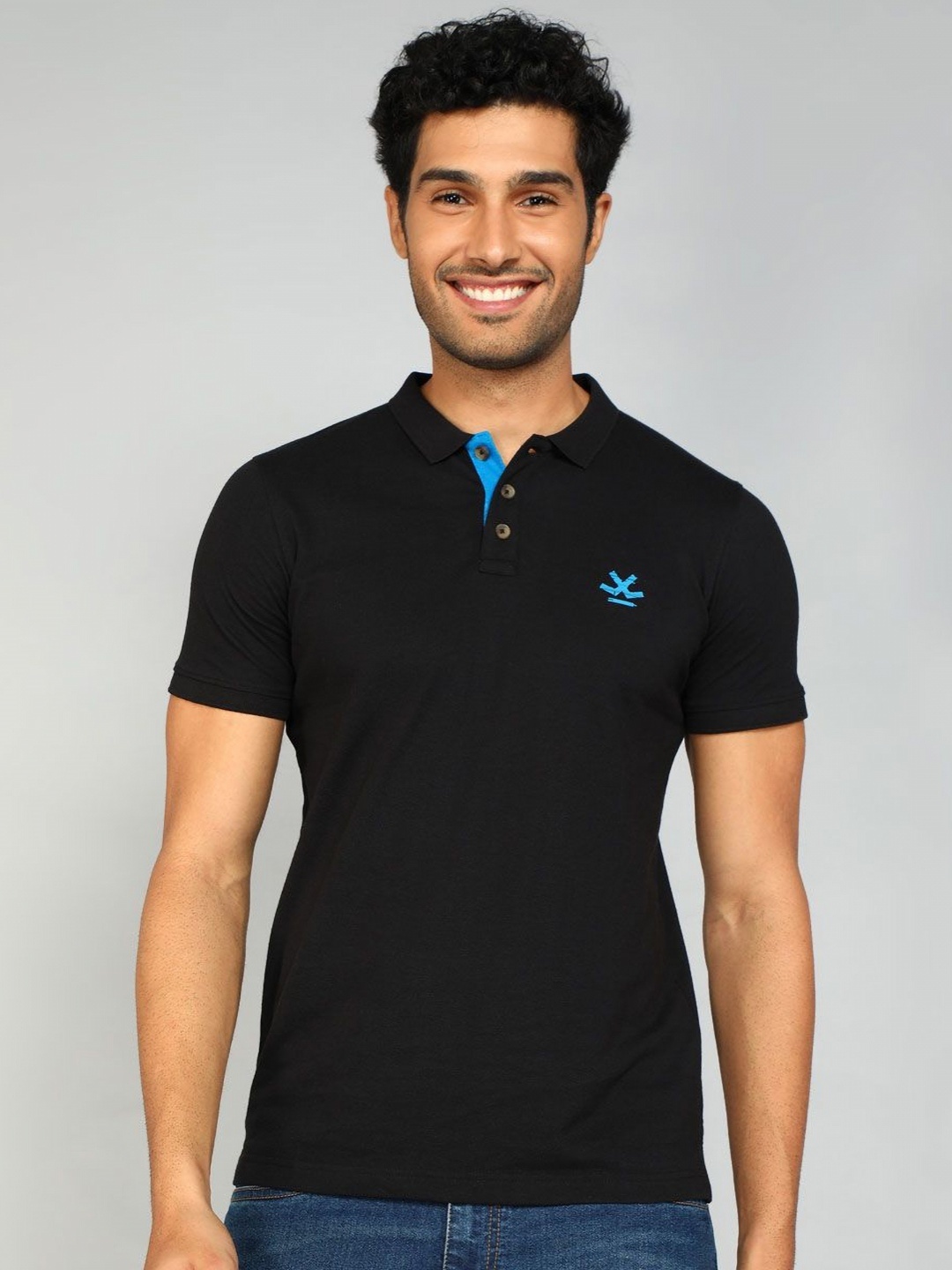 

WROGN Men Solid Polo Collar Pure Cotton T-shirt, Black
