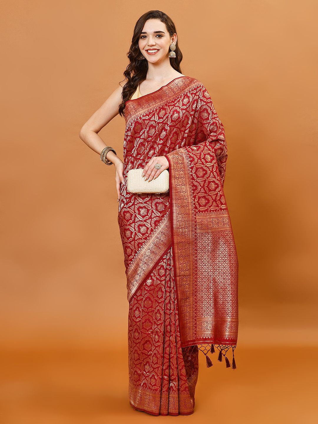 

Meena Bazaar Woven Design Zari Art Silk Saree, Maroon