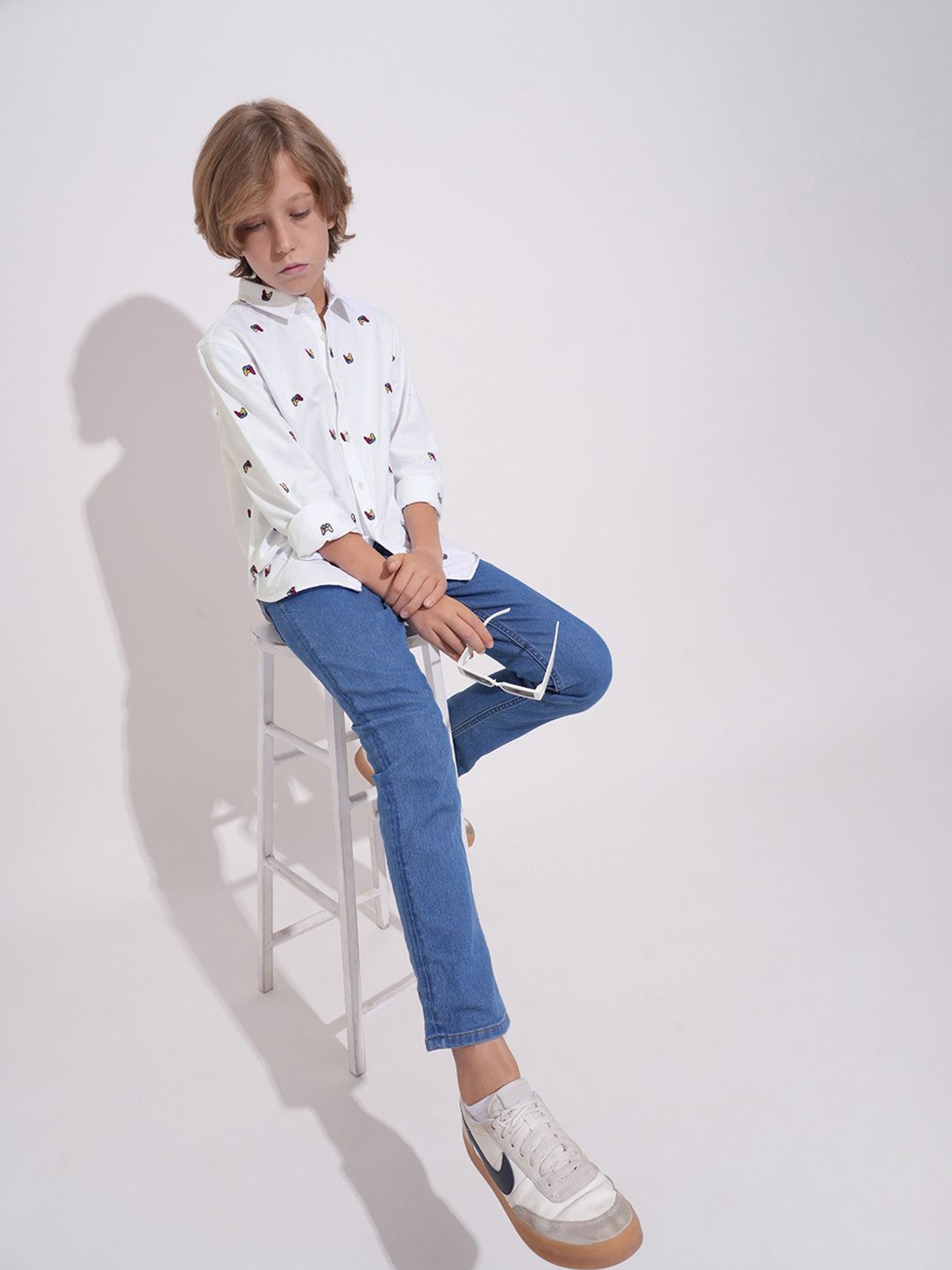 

Jack & Jones Junior Boys Spread Collar Graphic Printed Cotton Casual Shirt, White
