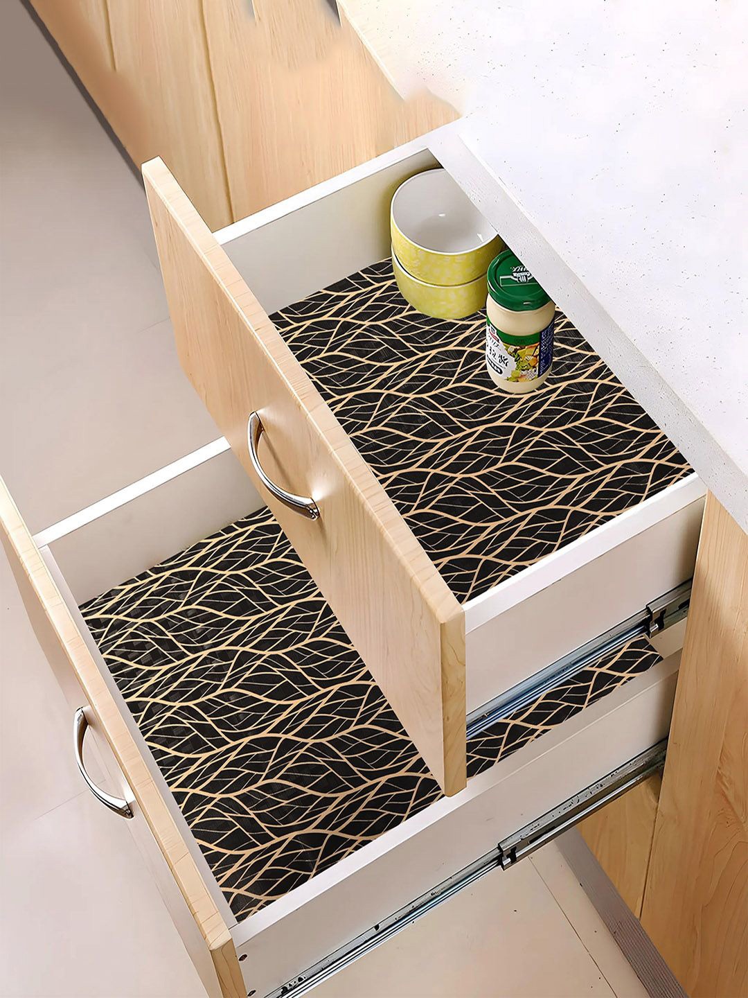 

Kuber Industries Black & Beige 2 Pieces Water Resistant Shelf Liner Organisers