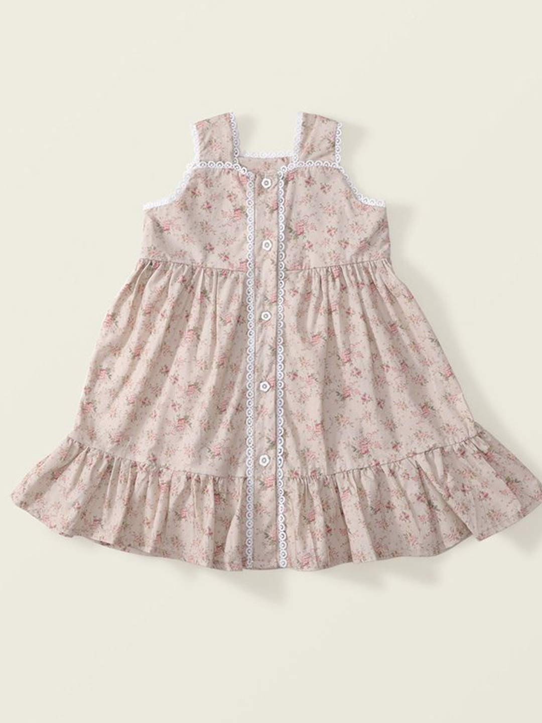 

LULU & SKY Floral Printed girl A-Line Dress, Beige