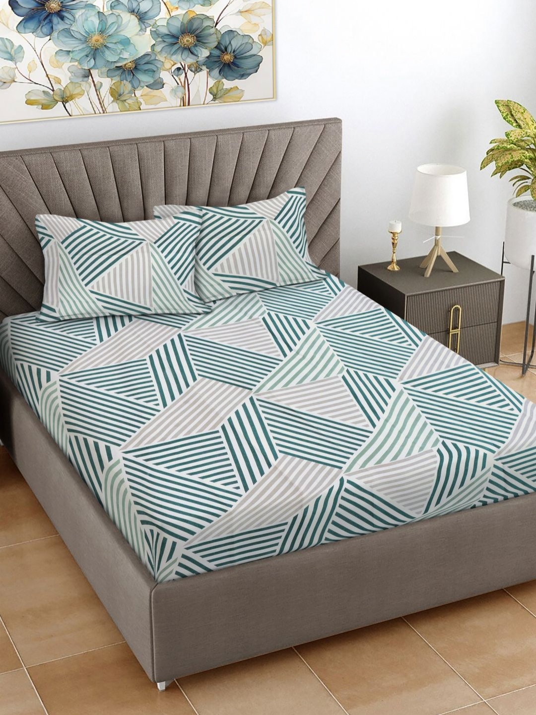 

FABINALIV Green Geometric 300 TC Double King Bedsheet With 2 Pillow Covers 2.50 m X 2.20 m