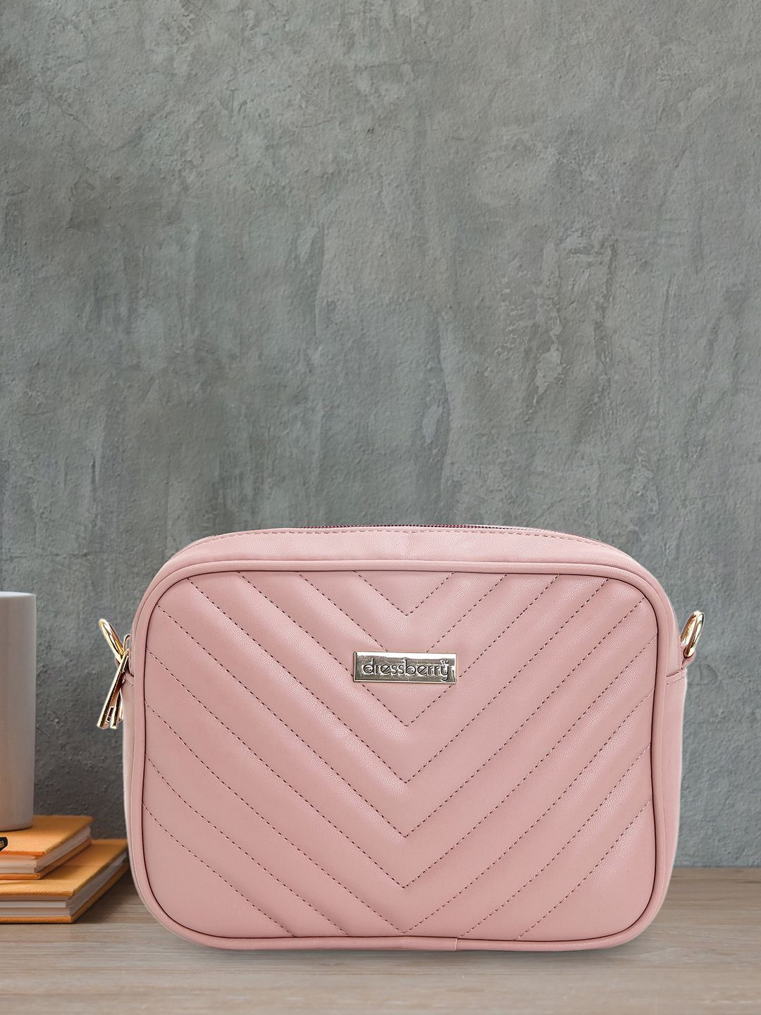 

DressBerry Women Textured Quilted Sling Bag, Pink