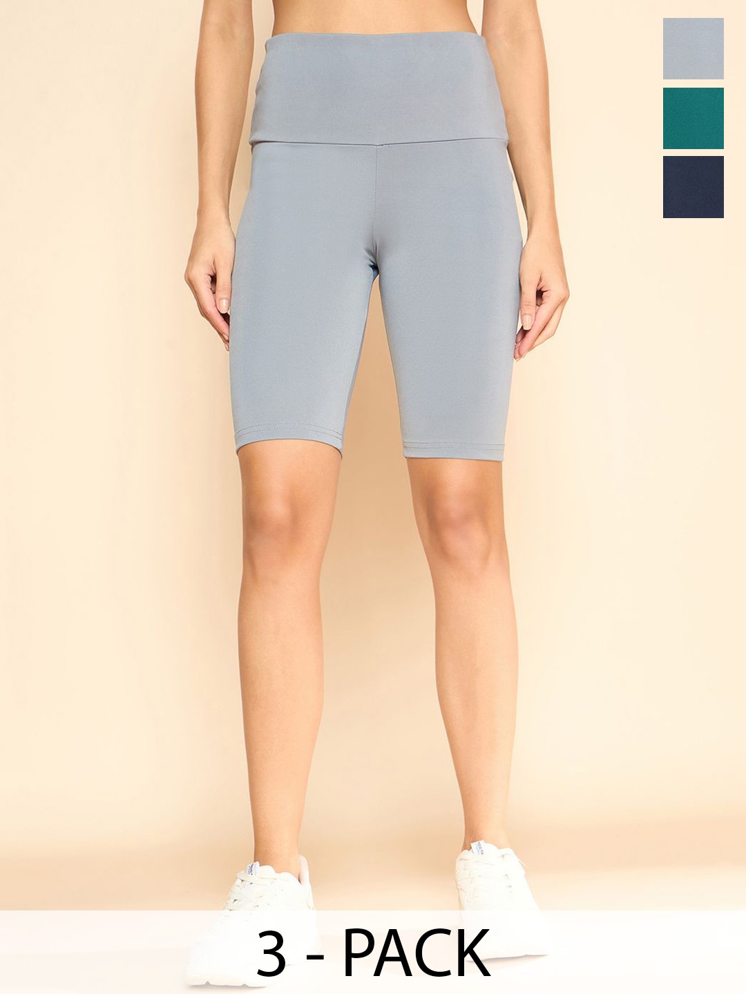 

COLOR CAPITAL Women Pack Of 3 High Rise Above Knee Gym Tights, Grey