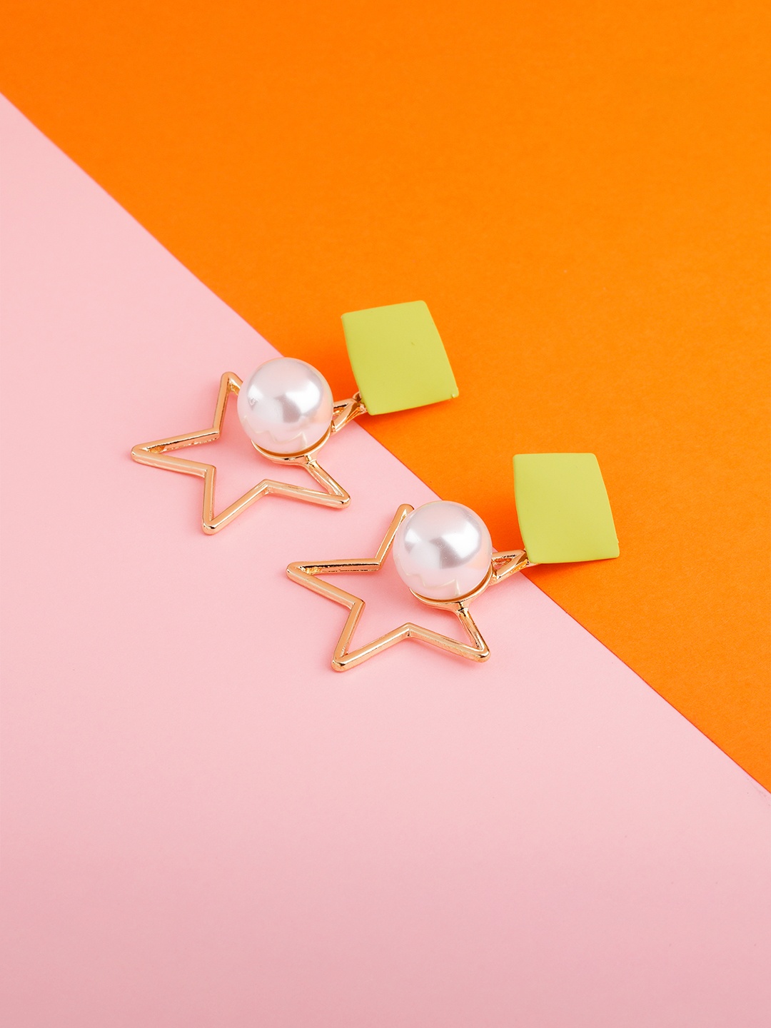 

Silver Shine Alloy Pearl Studded Contemporary Drop Earrings, Gold