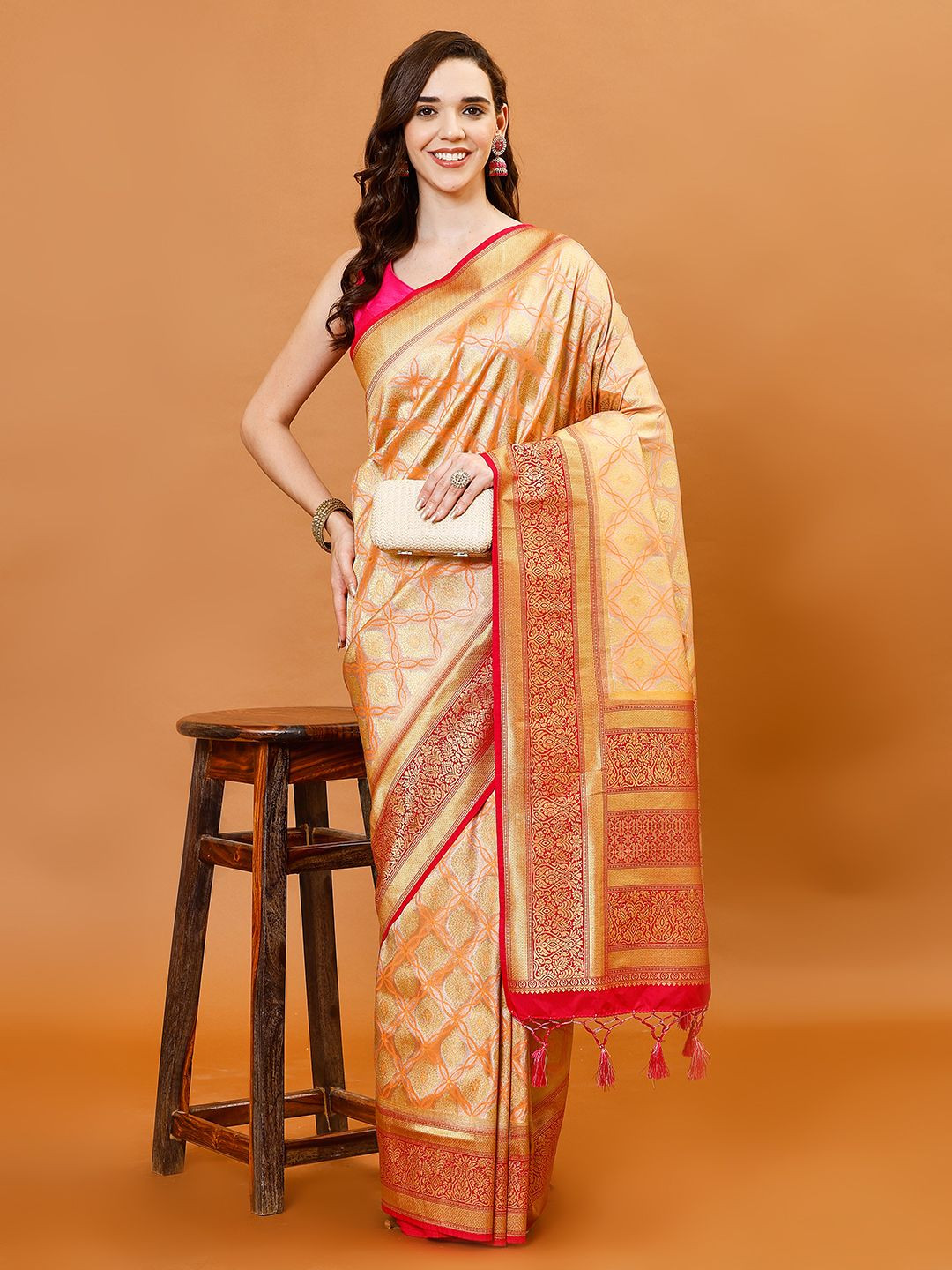 

Meena Bazaar Woven Design Zari Art Silk Saree, Peach