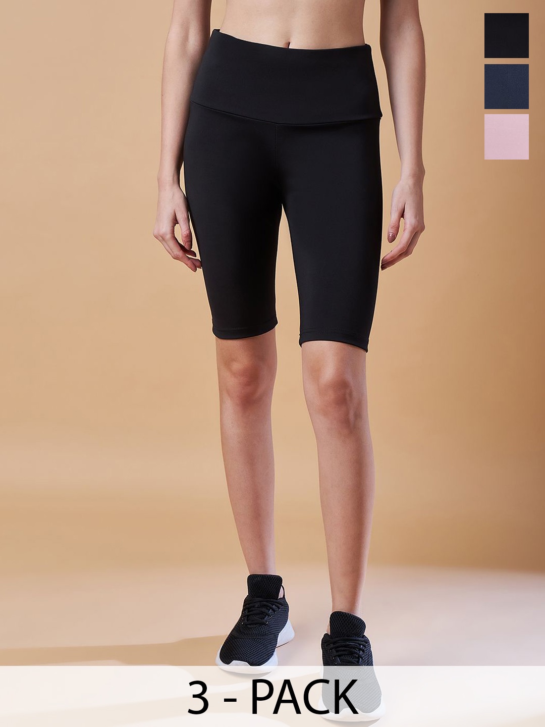 

COLOR CAPITAL Women Pack Of 3 Above Knee Length Tights, Black