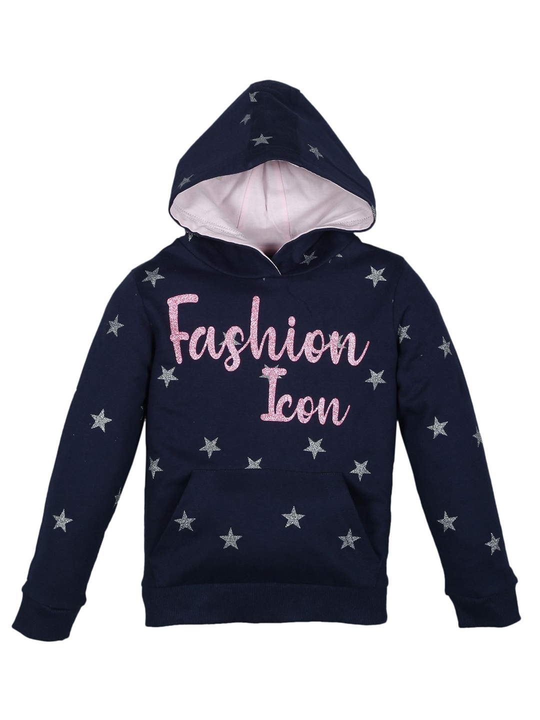 

PLUM TREE Girls Alphanumeric Printed Hood Cotton Pullover Sweatshirt, Navy blue