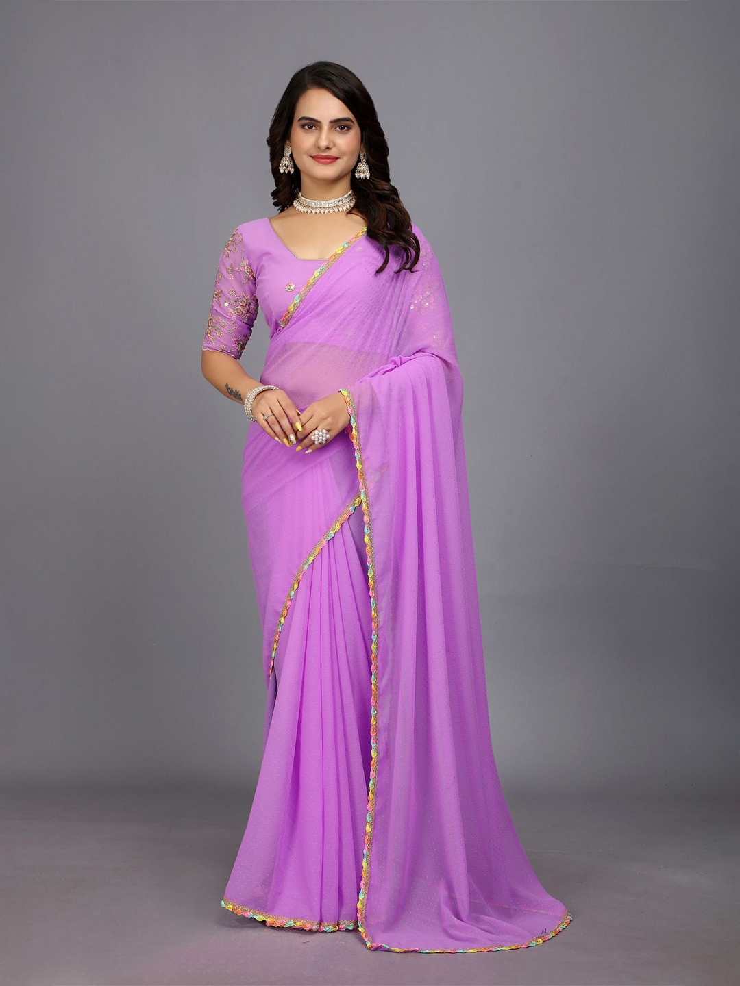 

Aardiva Striped Saree, Lavender