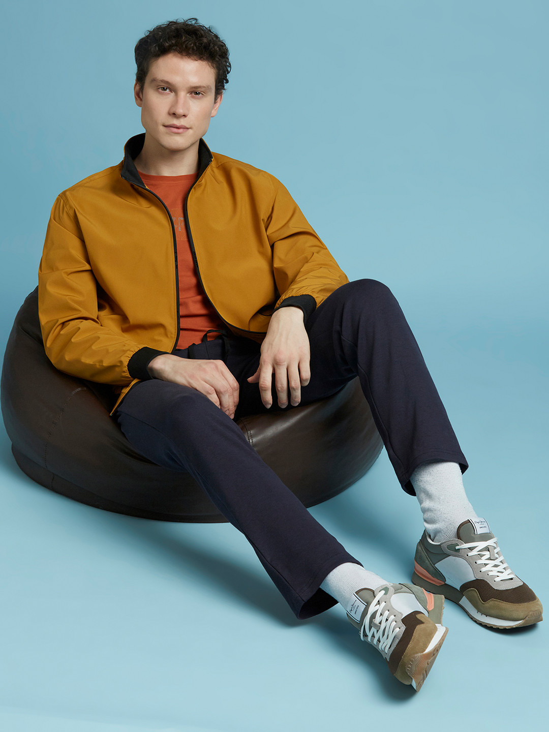 

Pepe Jeans Men Mock Collar Solid Casual Open Front Jacket, Mustard