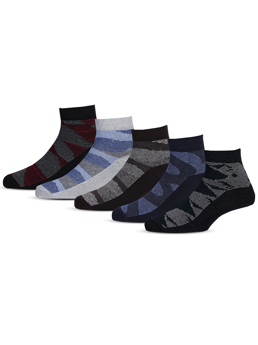 

RC. ROYAL CLASS Men Pack of 5 Patterned Ankle- Length Socks, Black