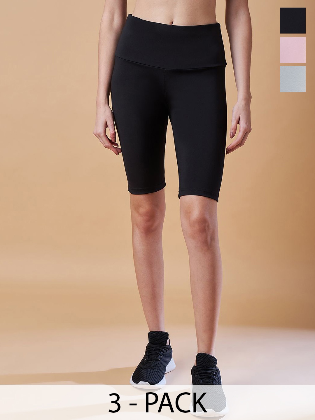 

COLOR CAPITAL Women Pack Of 3 High-Rise Gym Tights, Black
