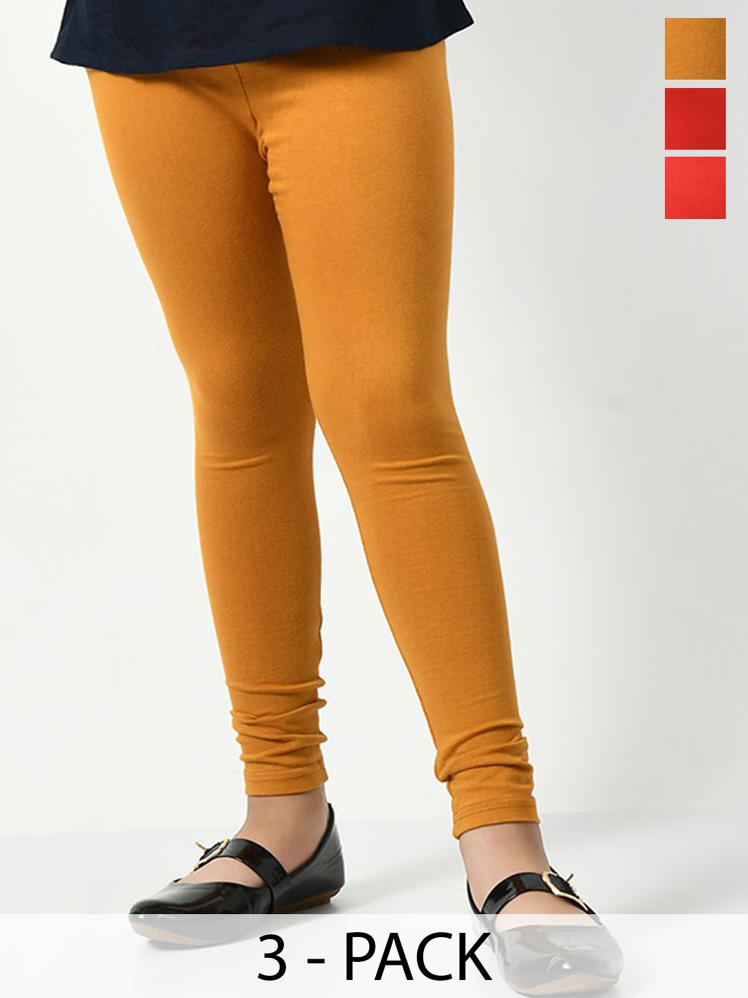 

KAYU Girls Pack Of 3 Churidar-Length Leggings, Mustard