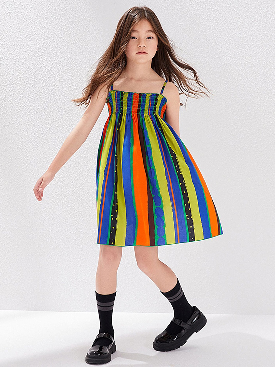 

LULU & SKY Girls Short Striped Smocked A-Line Dress, Blue
