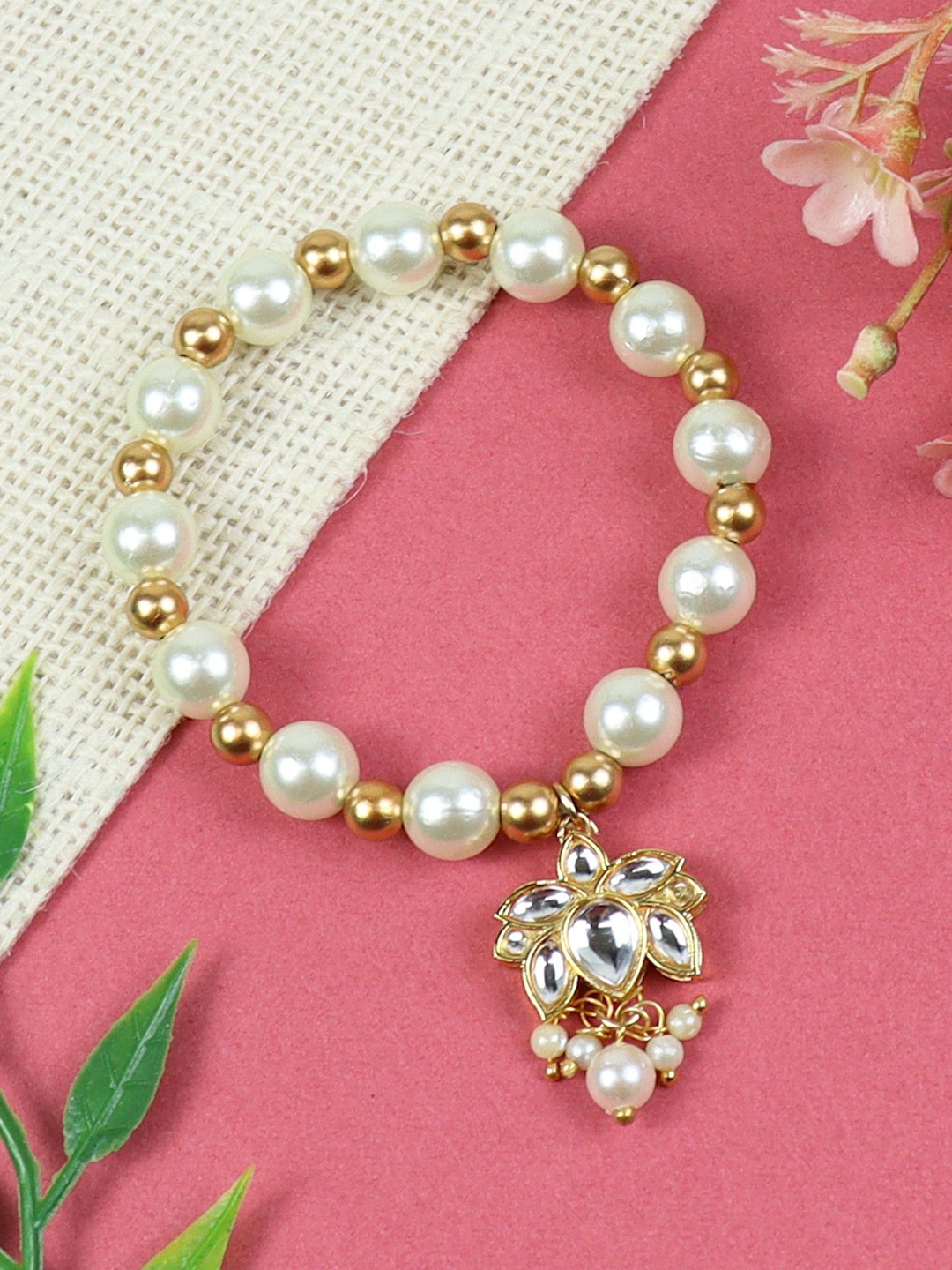 

Asthetika Kids Girls Kundan Studded Bracelet, Gold