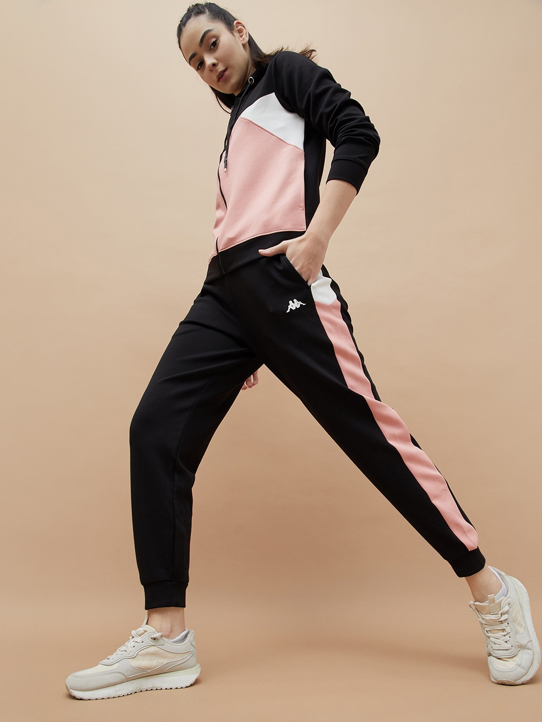 

Kappa Women Colorblocked Mid-Rise Joggers, Black