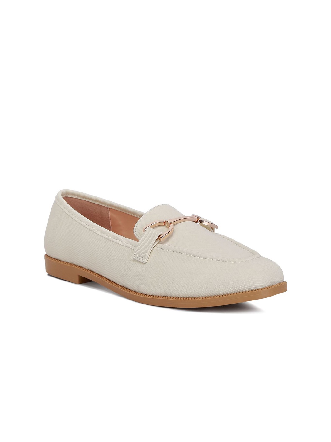 

London Rag Women Solid Leather Horsebit Loafers, Off white