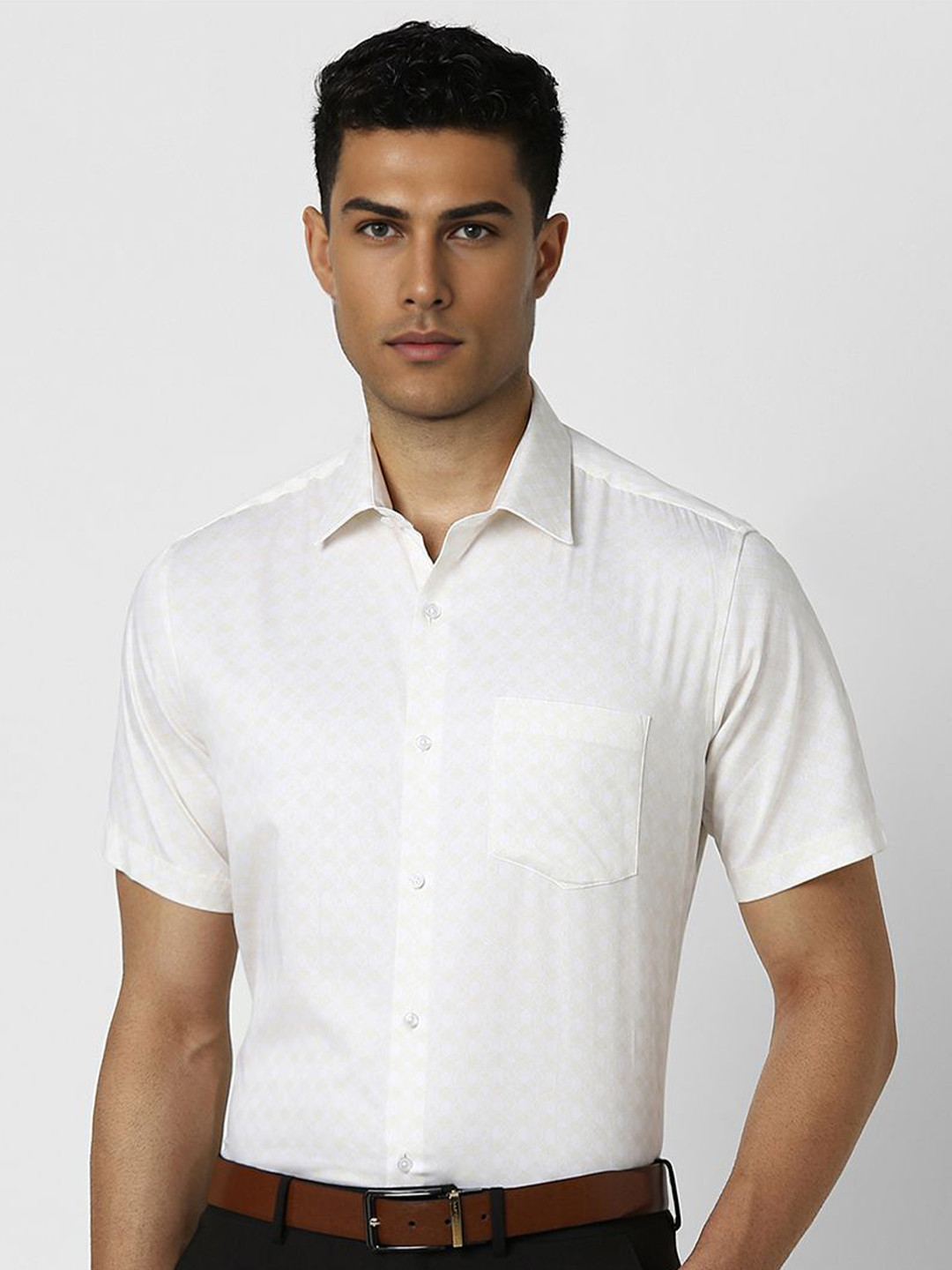 

Van Heusen Men Spread Collar Geometric Printed Cotton Slim Fit Formal Shirt, White