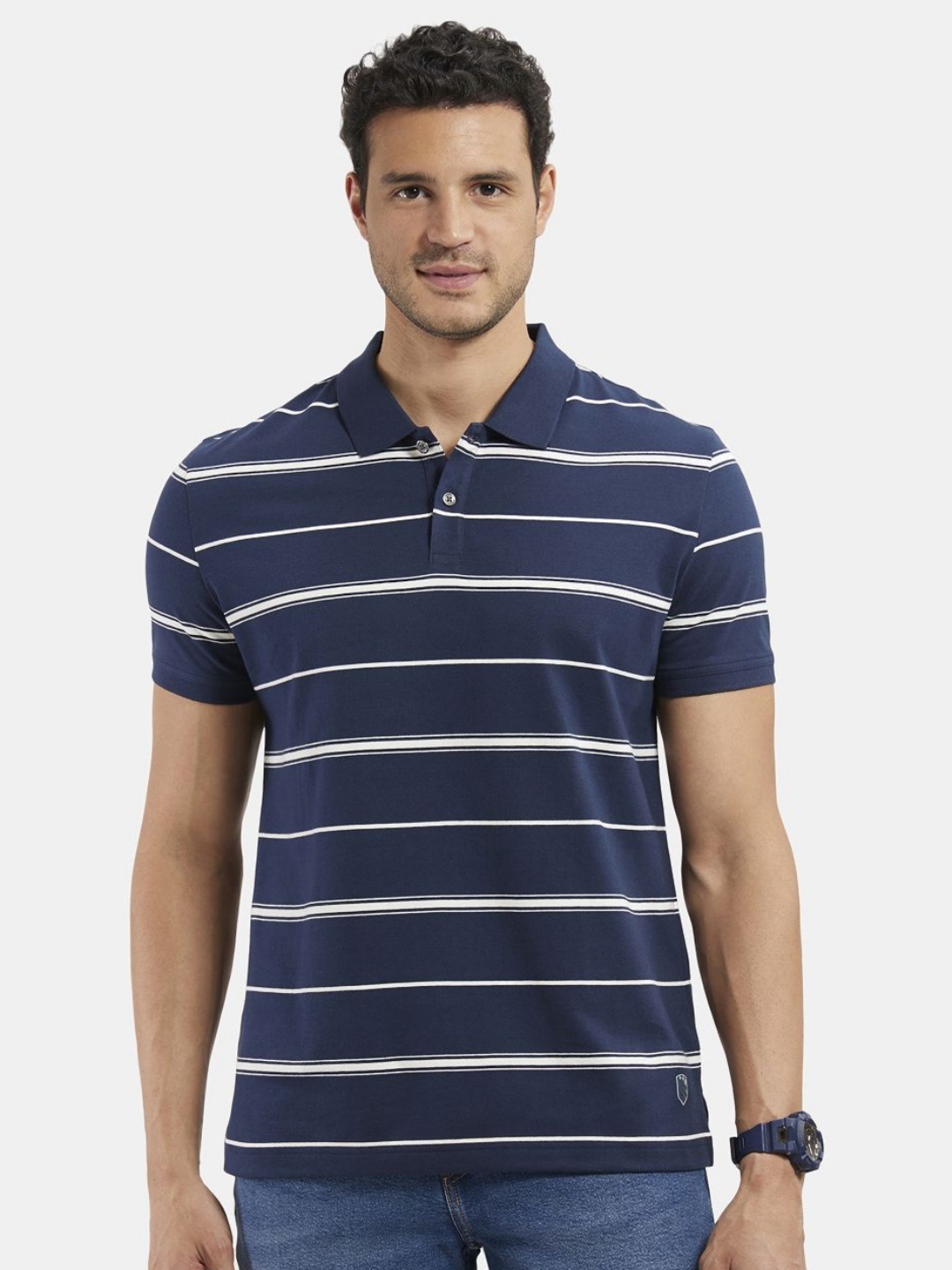 

Jockey Super Combed Cotton Rich Striped Half Sleeve Polo T-shirt-UM15, Navy blue