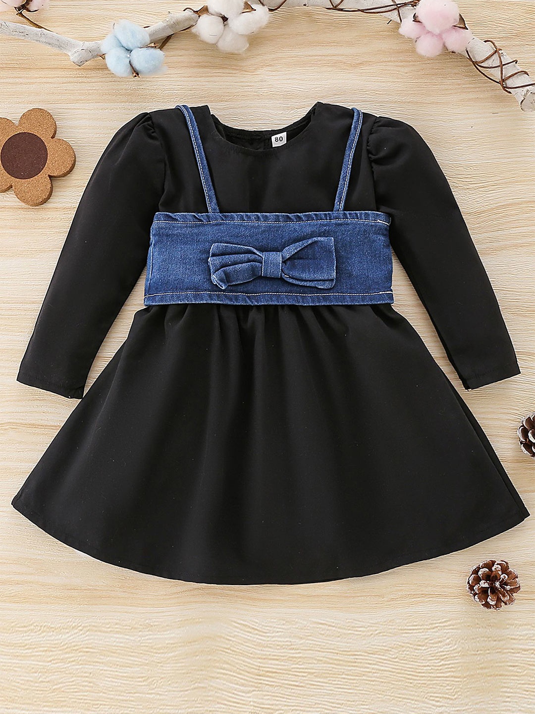 

LULU & SKY Fit & Flare Midi Dress With Denim Crop Top, Black