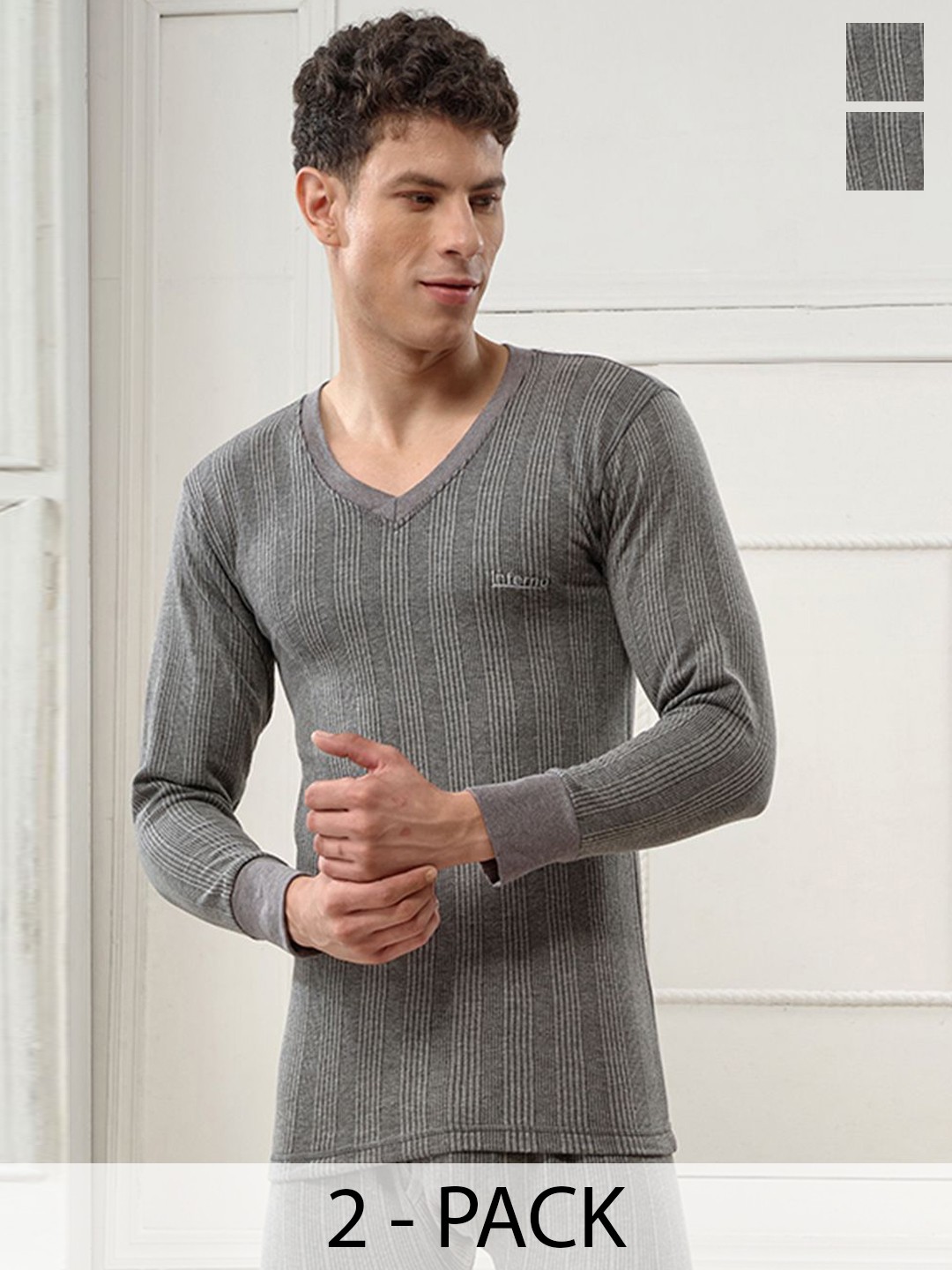 

INFERNO Pack of 2 Men V Neck Fullslevee Thermal Vest, Charcoal