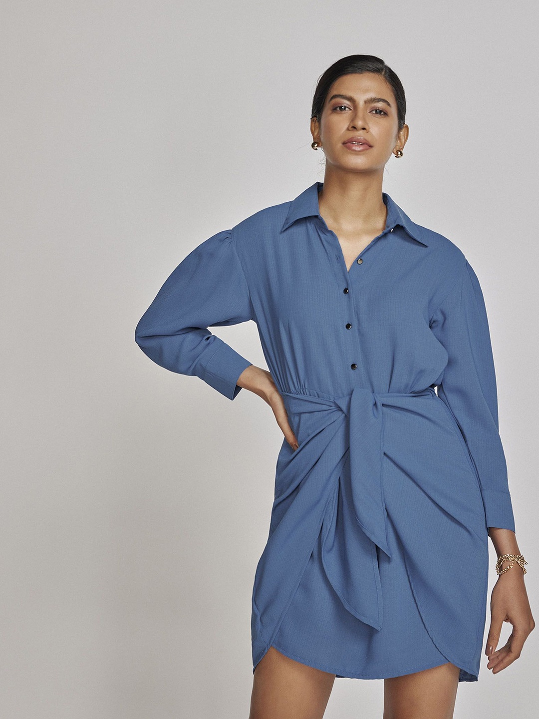 

The Label Life Women Solid Shirt Dress, Blue