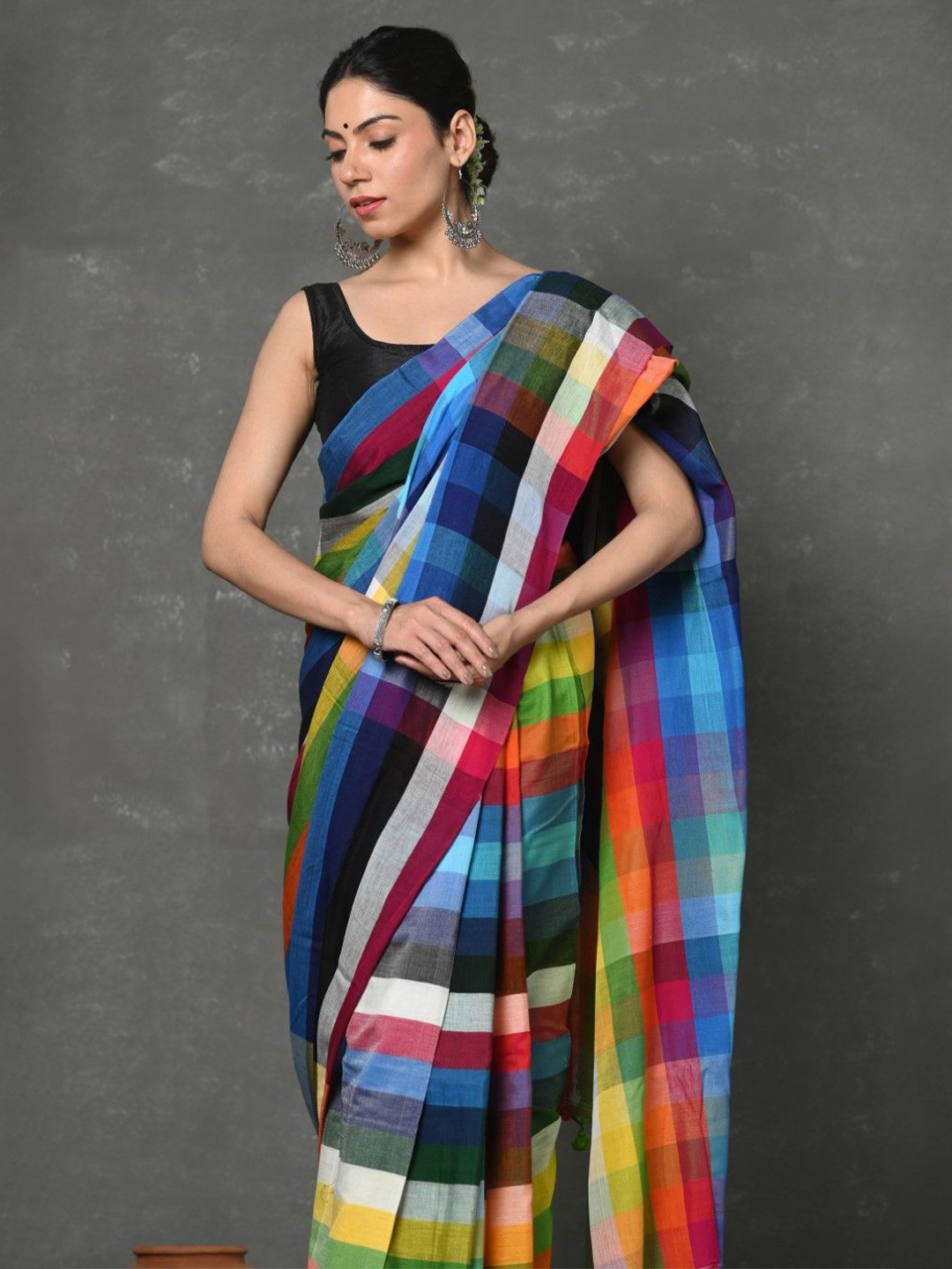 

Very Much Indian Women Checked Print Saree, Blue