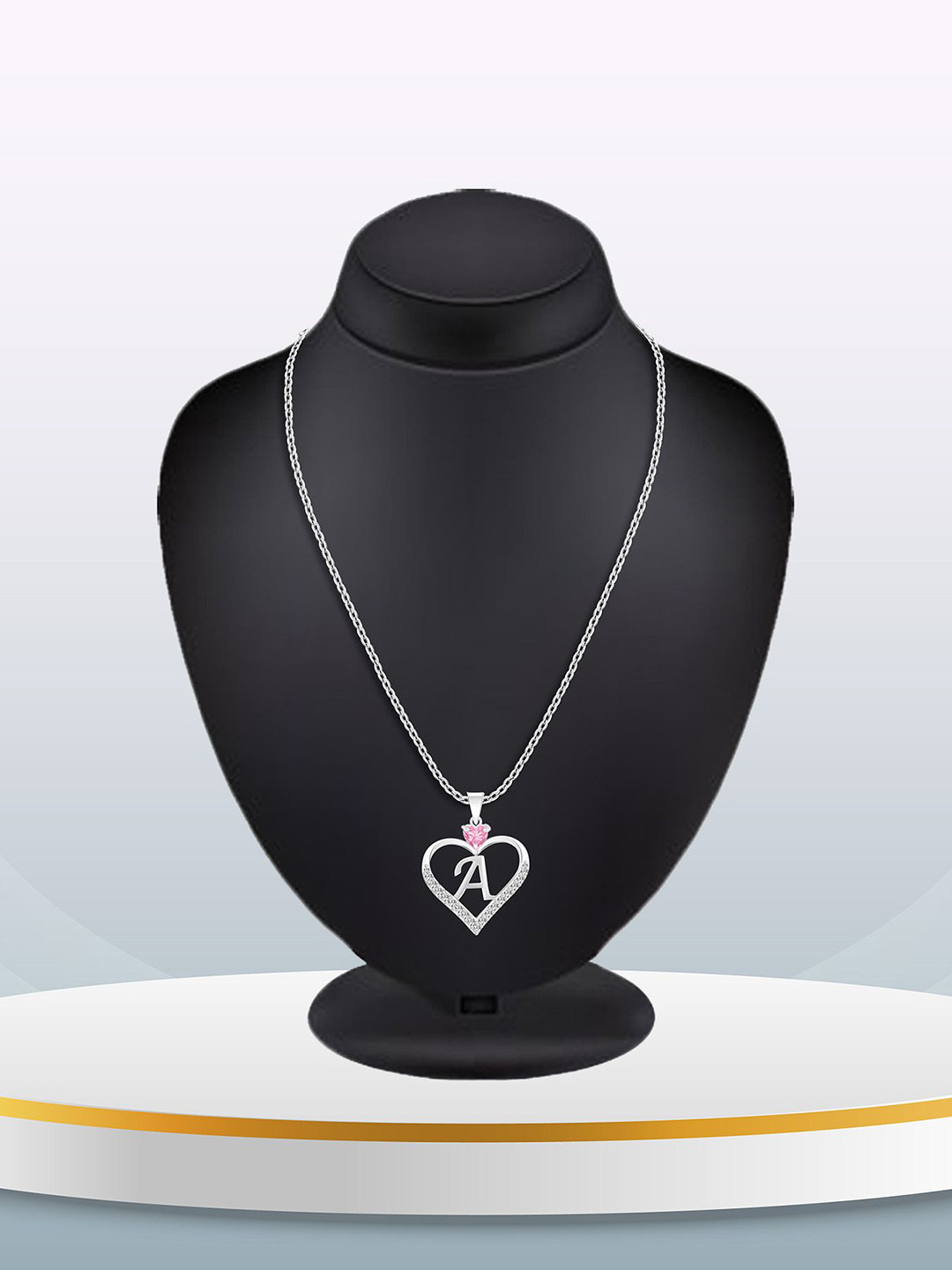 

Heer Collection Silver-Plated Cubic Zirconia Heart Shaped Pendant with Chain