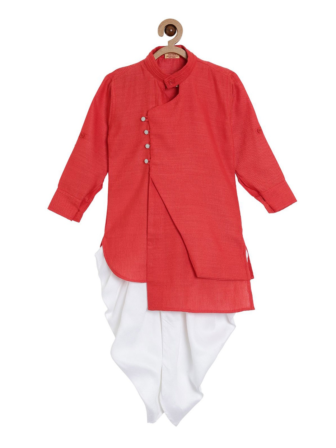 

NIRVAAN Boys Mandarin Collar Pure Cotton Kurta with Dhoti Pant, Red