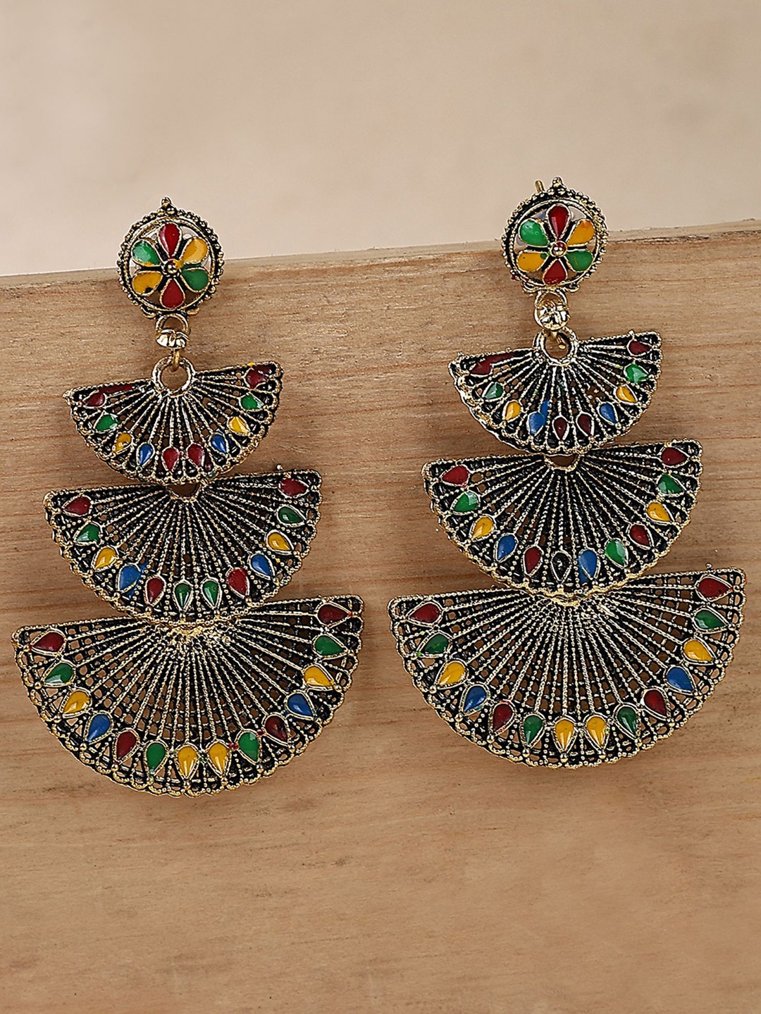 

ANIKAS CREATION Gold Plated Contemporary Drop Earrings