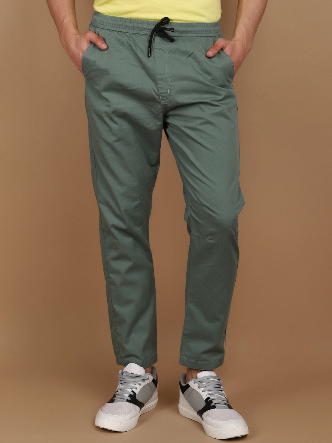 

V-Mart Men Cotton Mid-Rise Track Pants, Olive