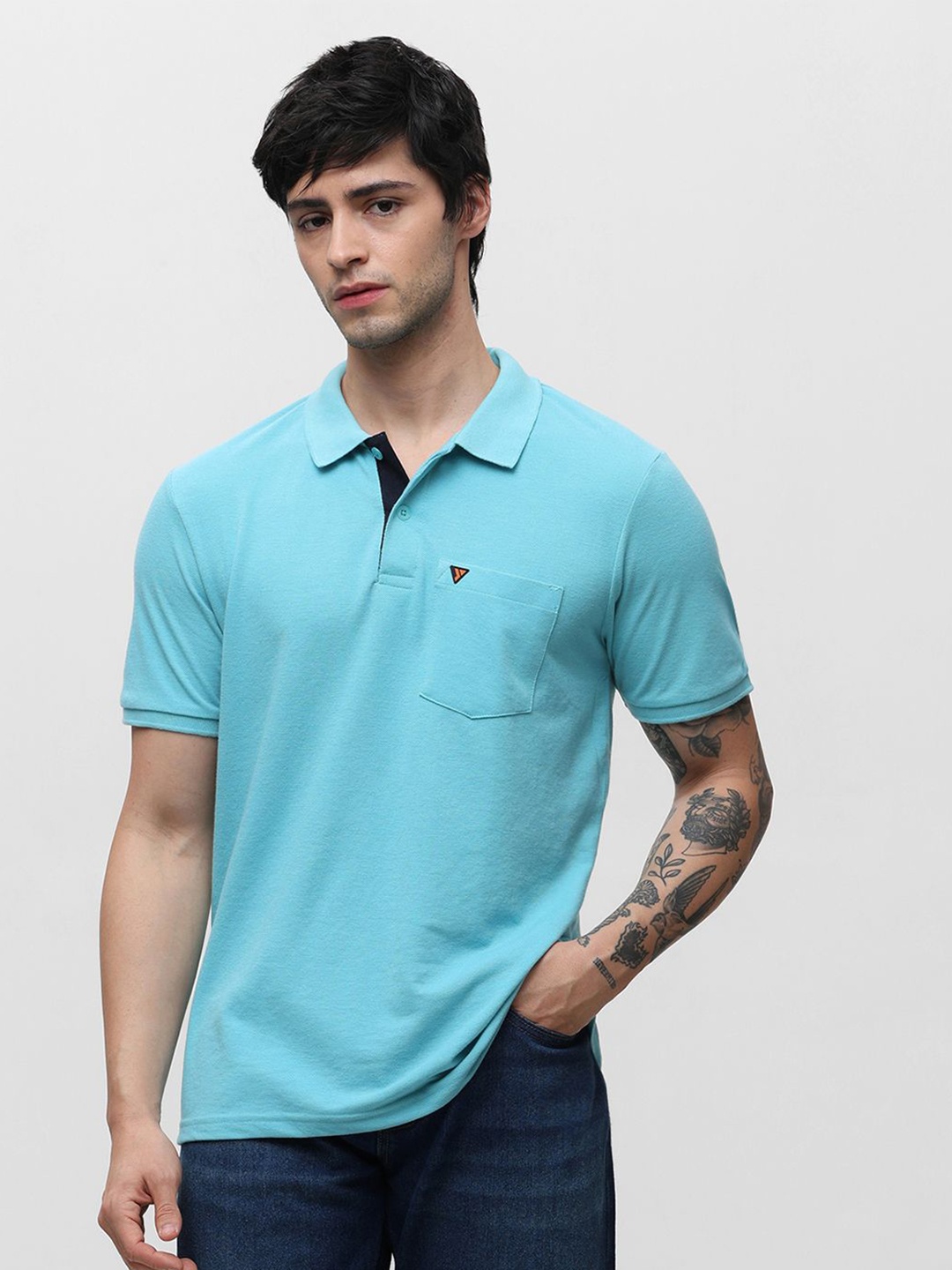 

Klub Fox Men Solid Polo Collar Cotton T-shirt, Turquoise blue