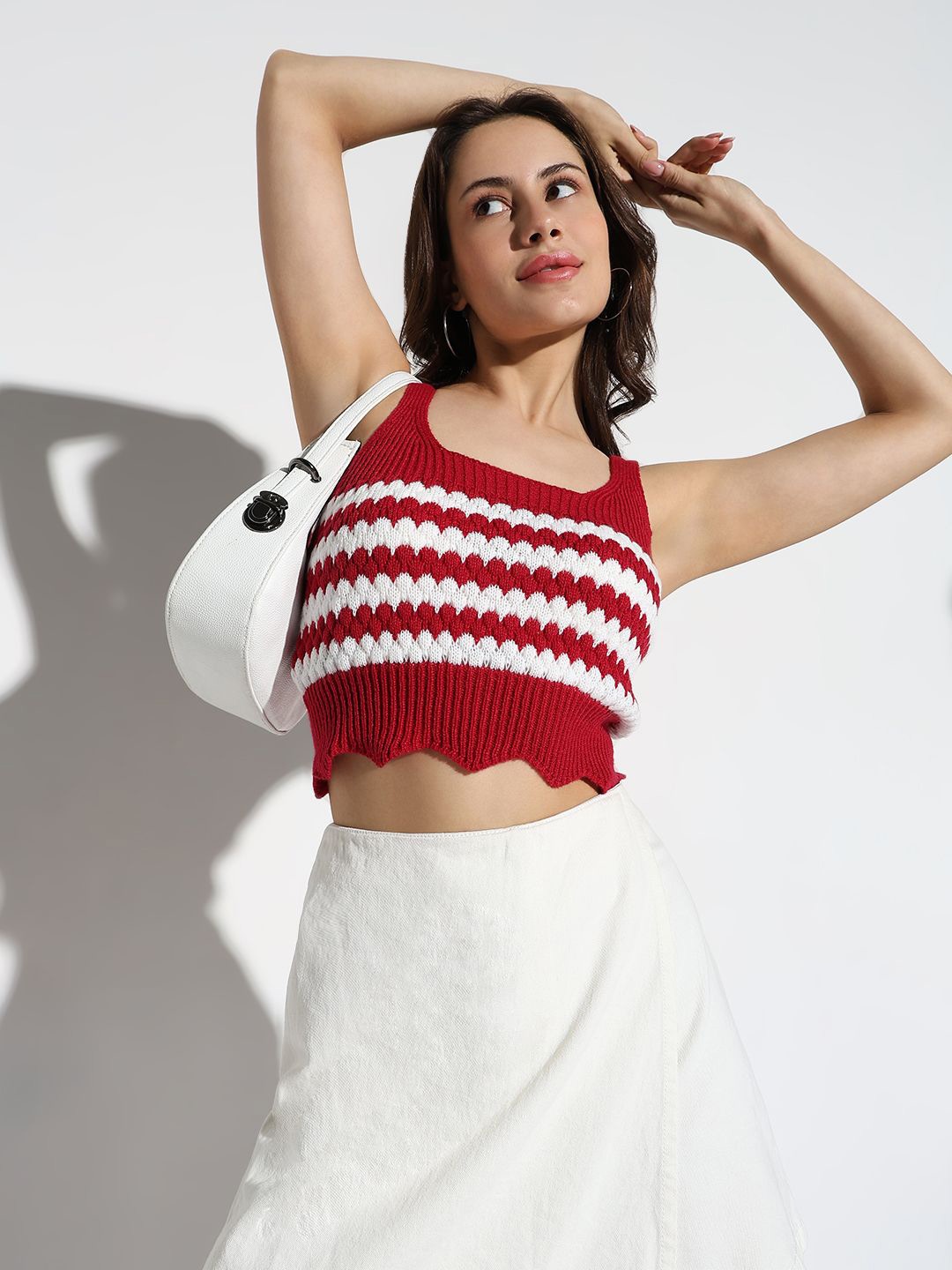 

SHOWOFF Women Self Design Shoulder Straps Acrylic Top, Red