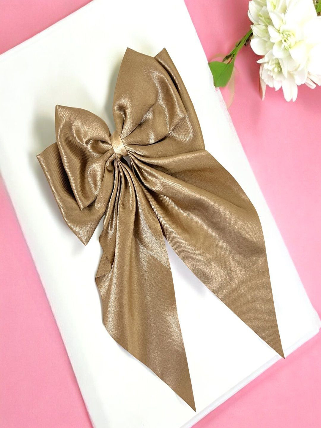 

AccessHer Women Silk Bow Design Alligator Hair Clip, Beige
