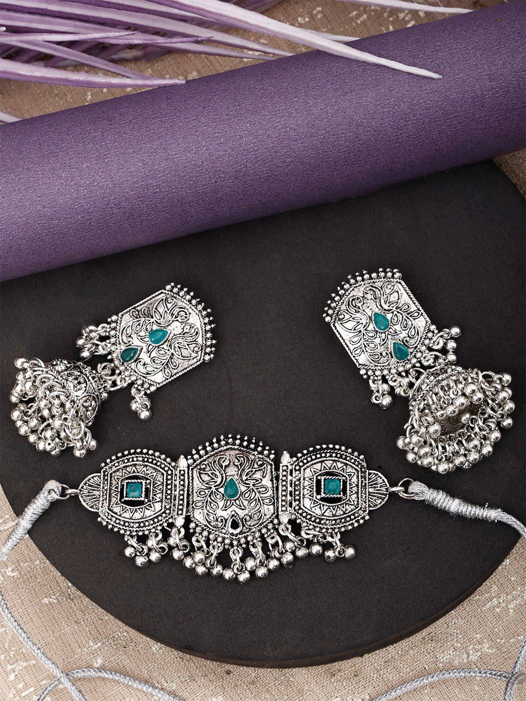 

SUNHARI Beaded Oxidised Jewellery Set, Silver