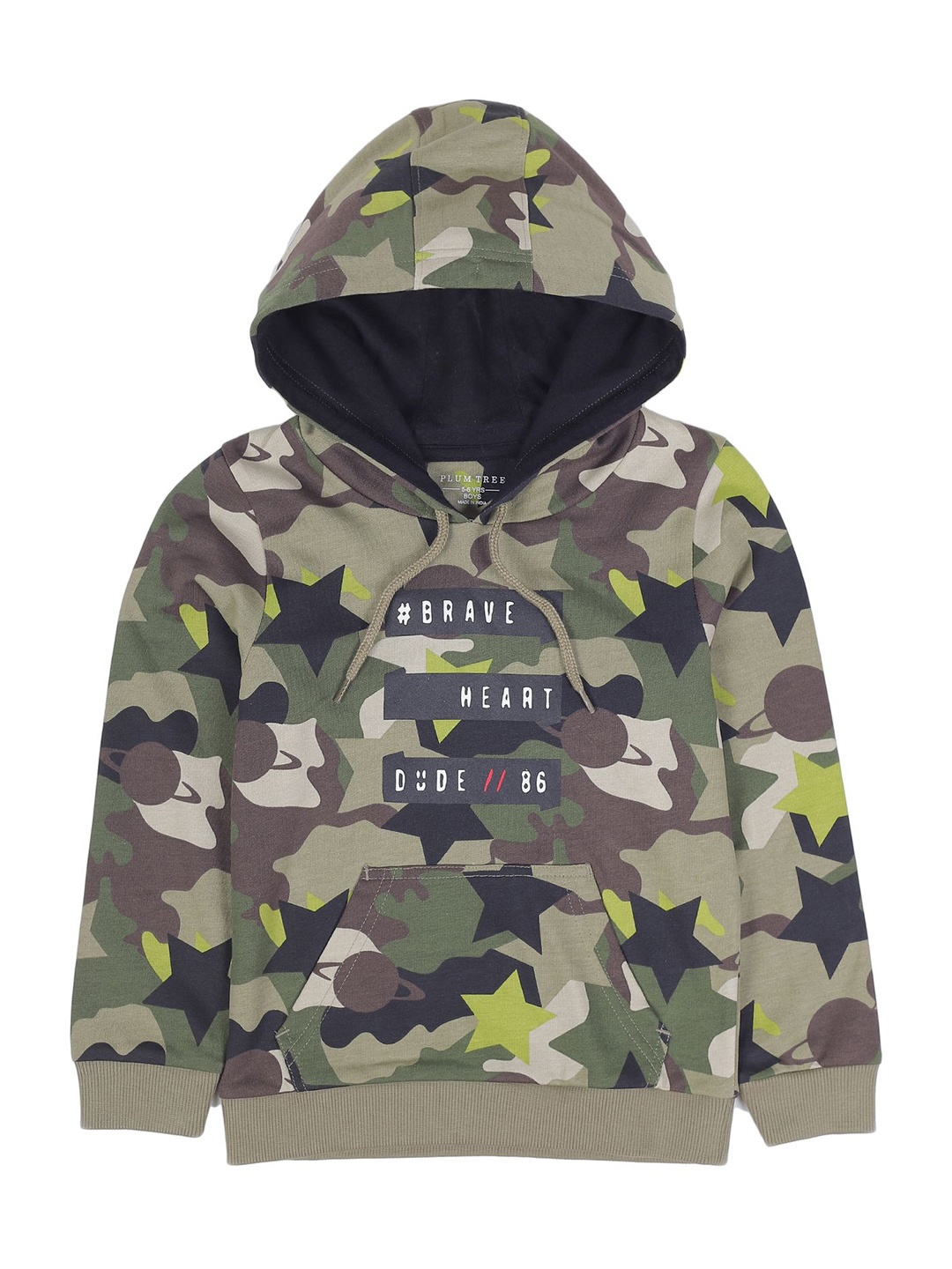 

PLUM TREE Boys Camouflage Printed Hood Cotton Pullover Sweatshirt, Olive