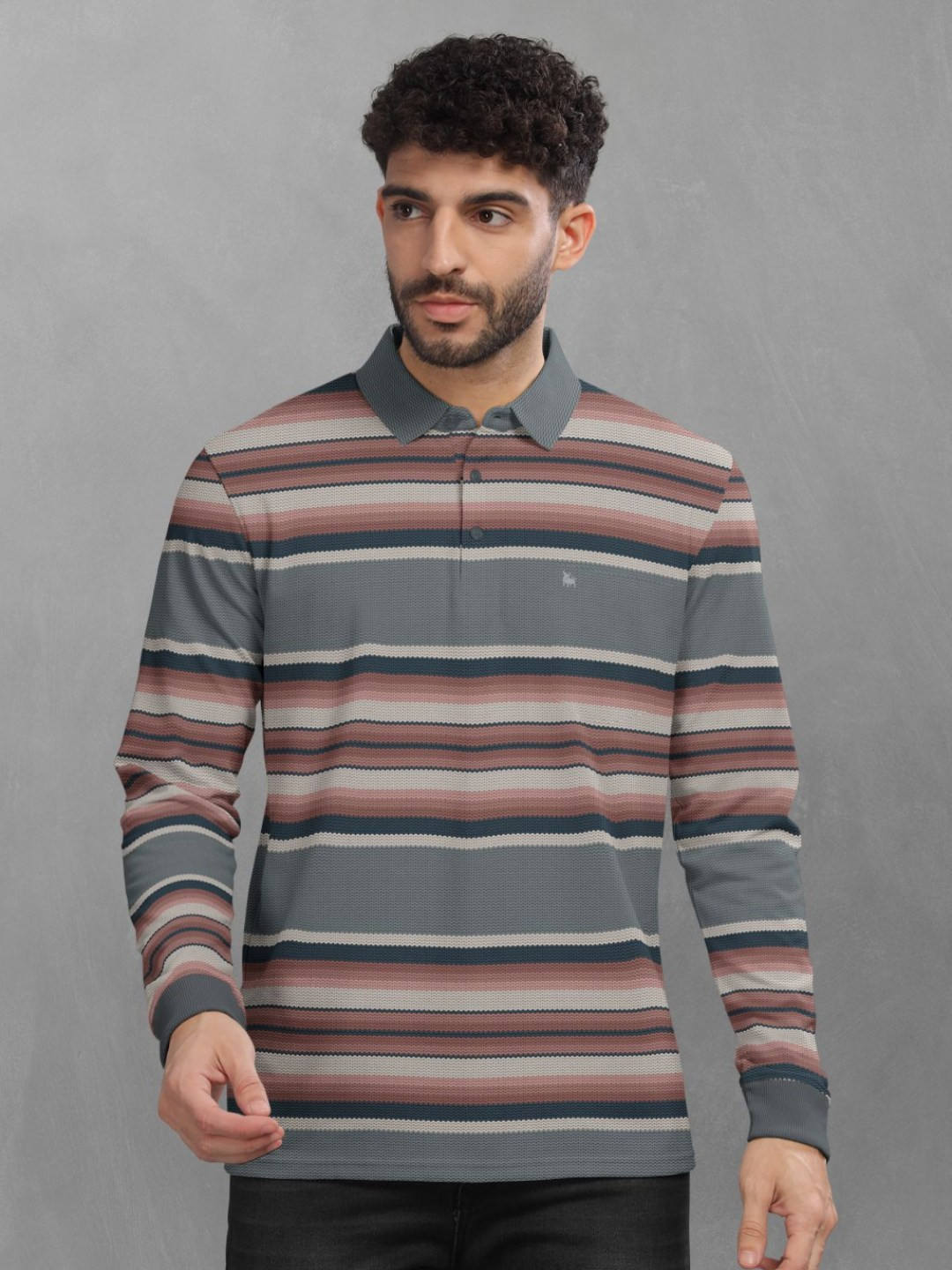 

BULLMER Men Striped Polo Collar Cotton T-shirt, Purple