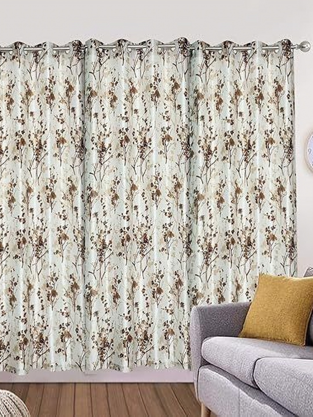 

Banchmark Home Furnishings Brown & White Set of 3 Floral Door Curtain