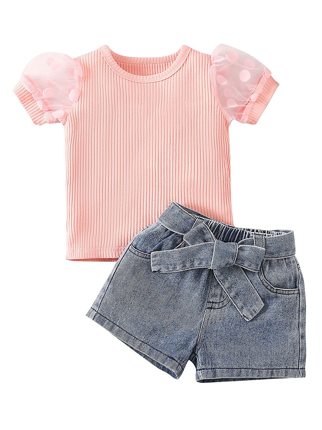 

LULU & SKY Girls Self Design Top with Shorts, Blue