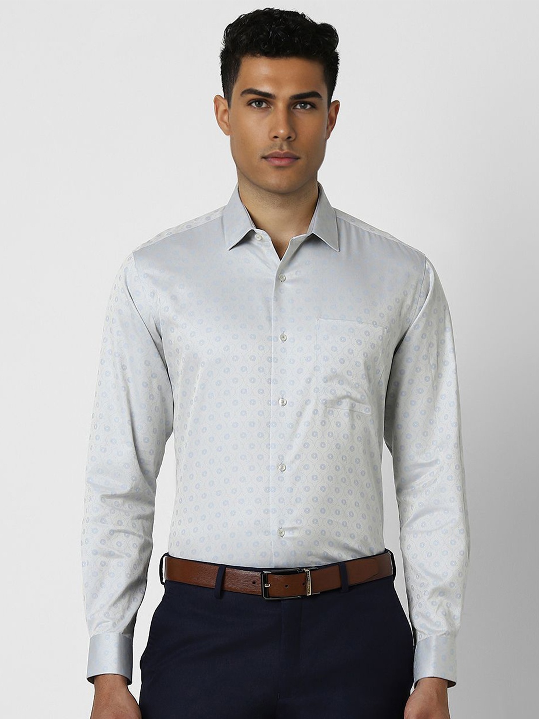 

Van Heusen Men Spread Collar Floral Printed Cotton Slim Fit Formal Shirt, Grey