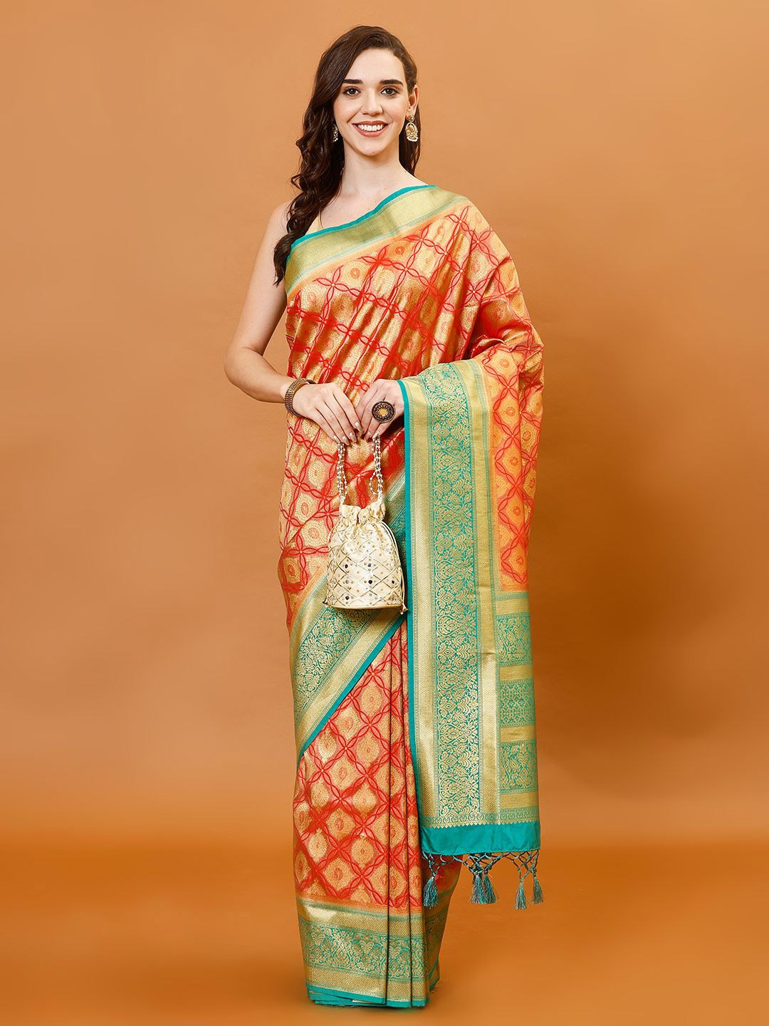 

Meena Bazaar Woven Design Zari Art Silk Saree, Red