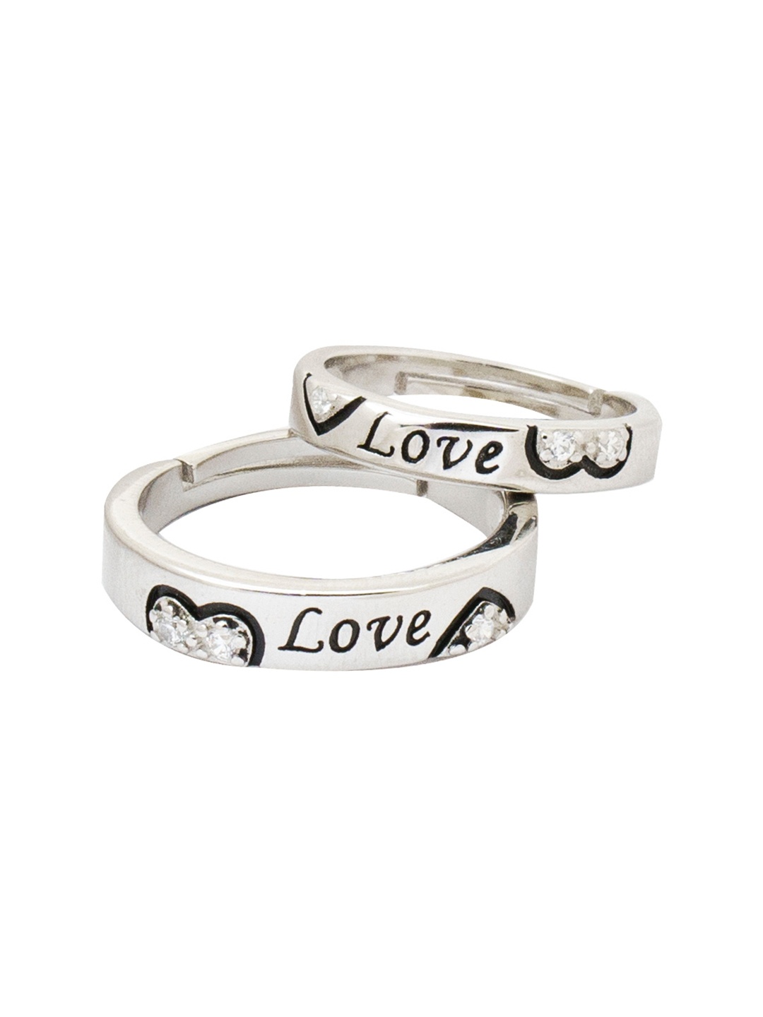 

De Flossy Silver Unisex Set Of 2 925 Sterling CZ Studded Heart Couple Ring