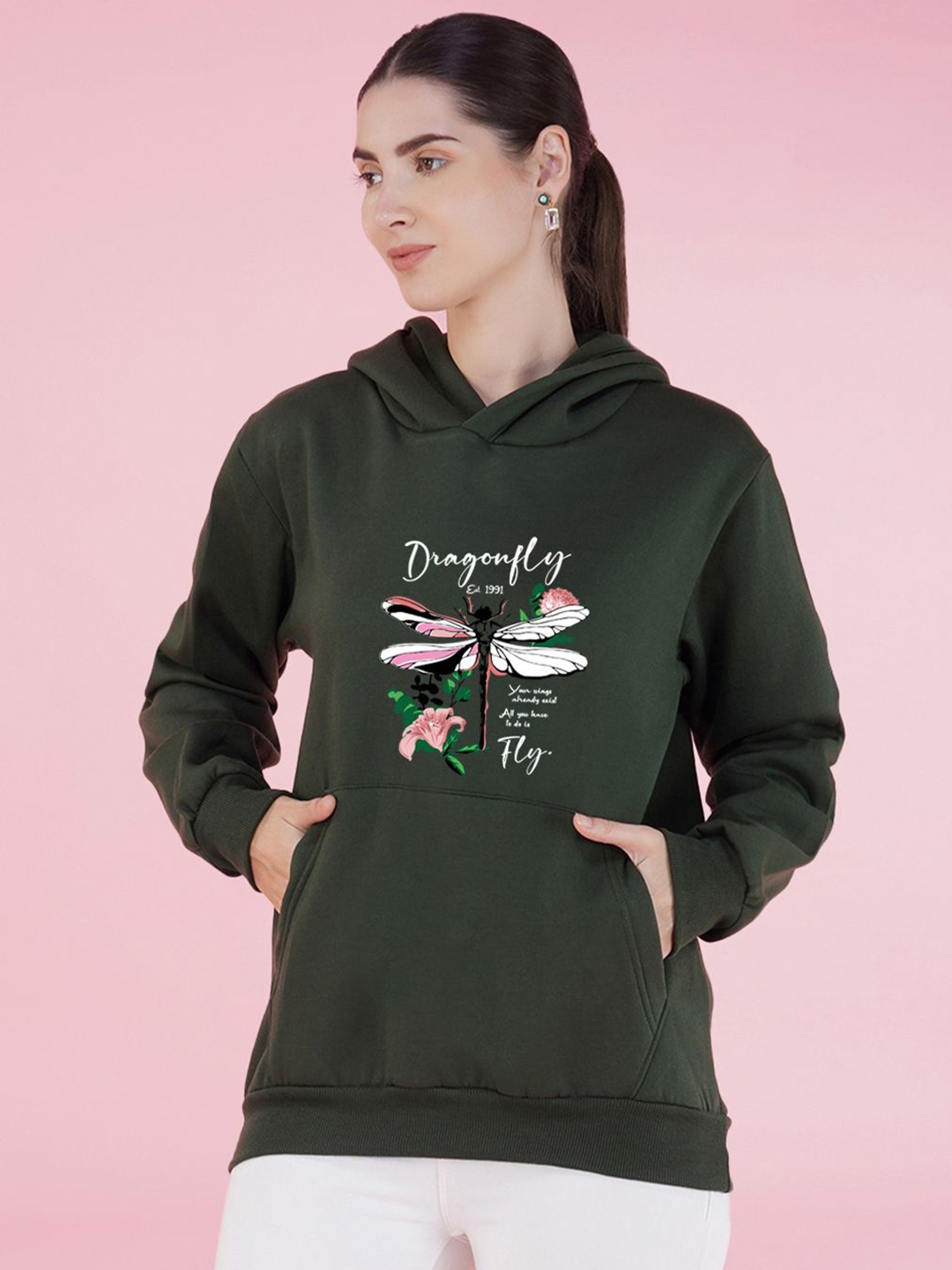 

NUSYL Women Graphic Printed Hood Fleece Pullover Oversized Sweatshirt, Green