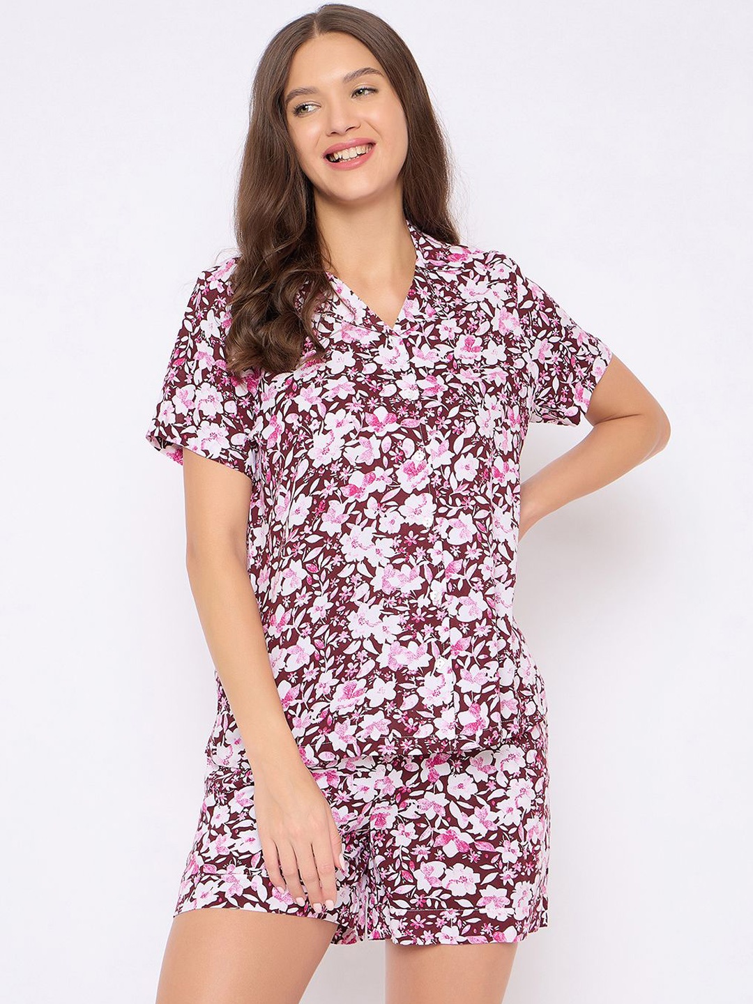 

Clovia Women Printed Night suit, Maroon