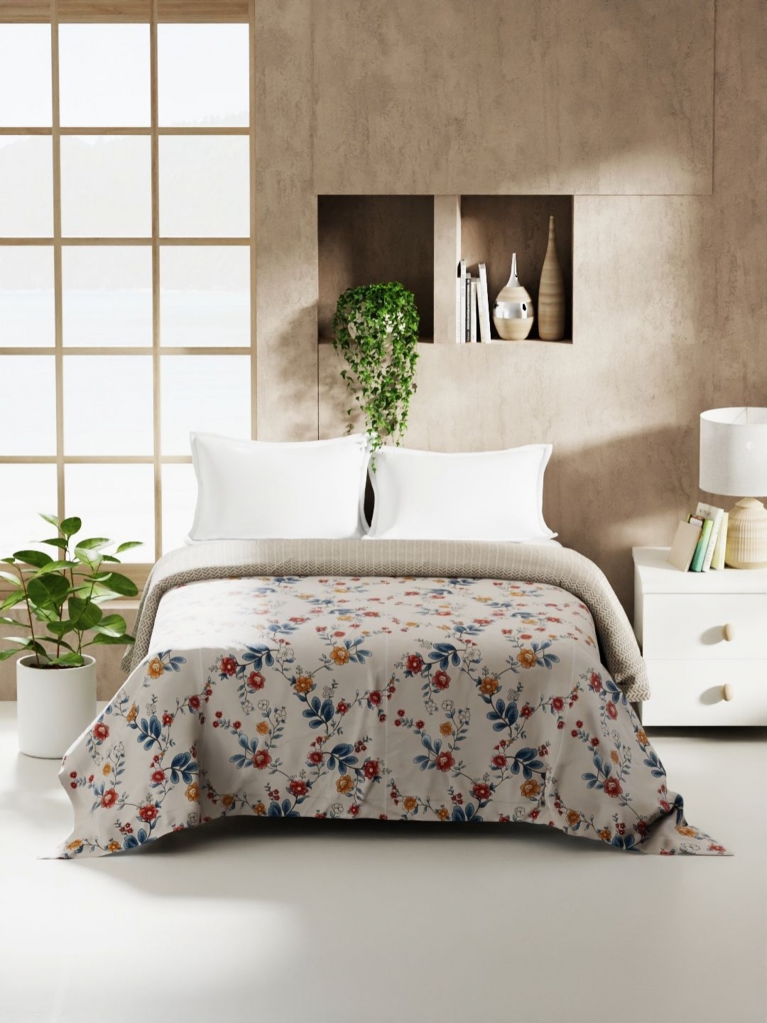 

KOPA Monarca Beige & Grey Floral Printed AC Room 120 GSM Double Bed Comforter