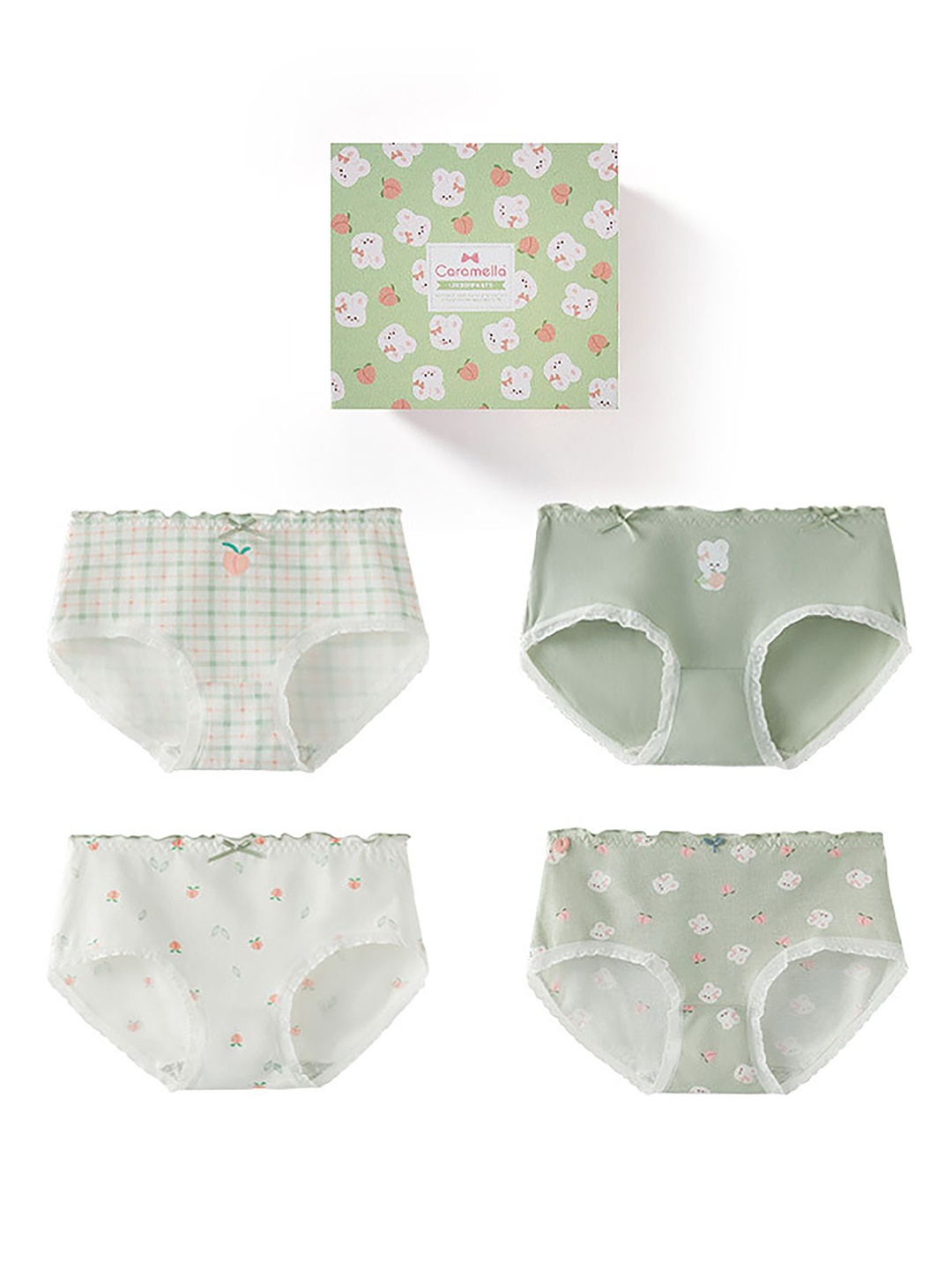 

LULU & SKY Pack Of 4 Printed Mid-Rise Bikini Briefs 573244-MULTI-2, Green