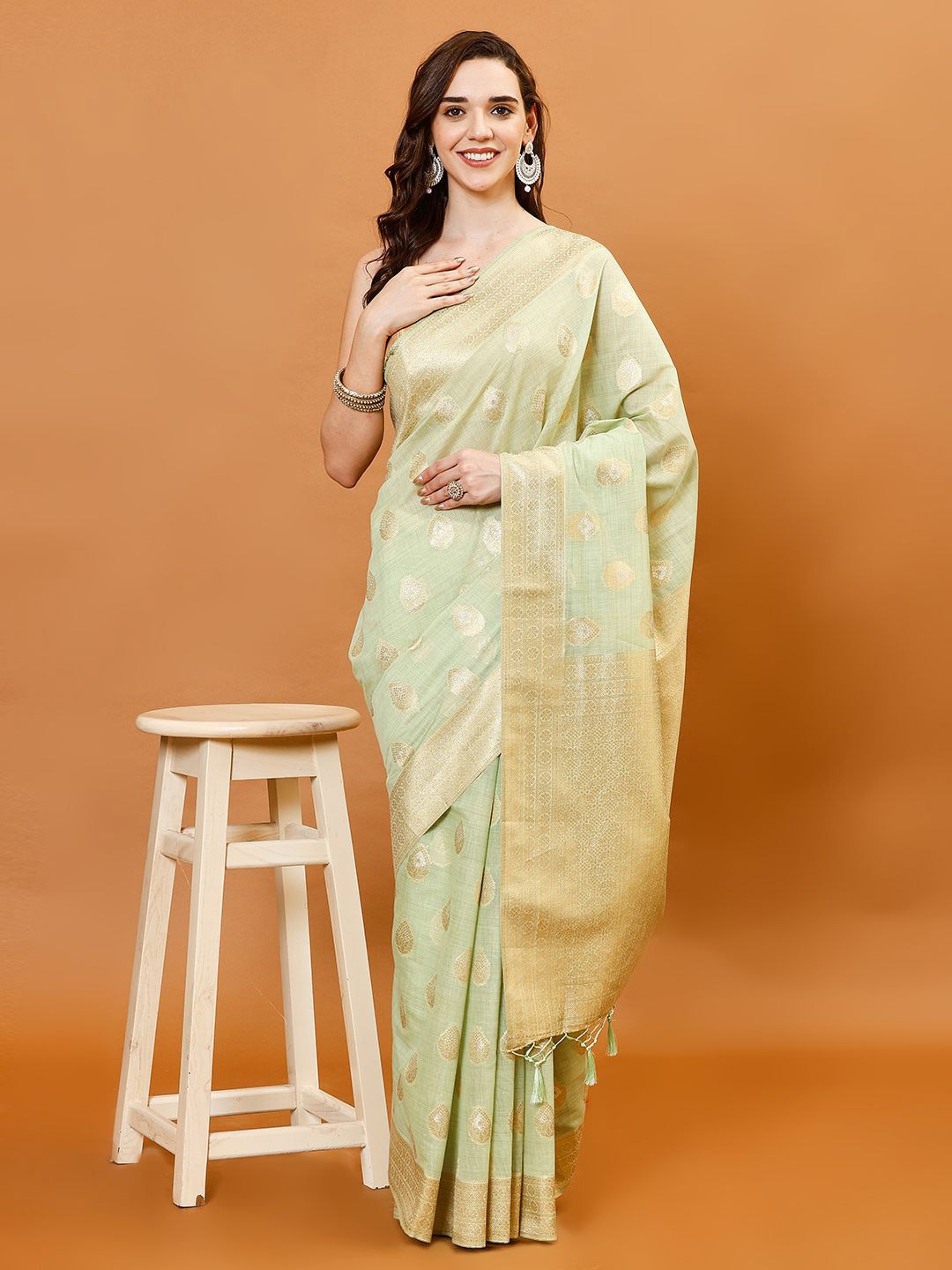 

Meena Bazaar Woven Design Zari Saree, Green