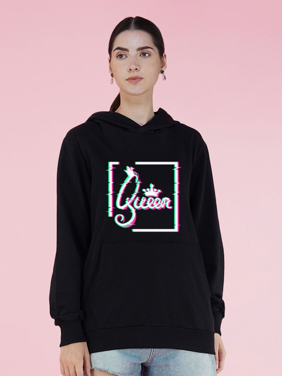 

NUSYL Graphic Printed Hooded Oversized Sweatshirt, Black