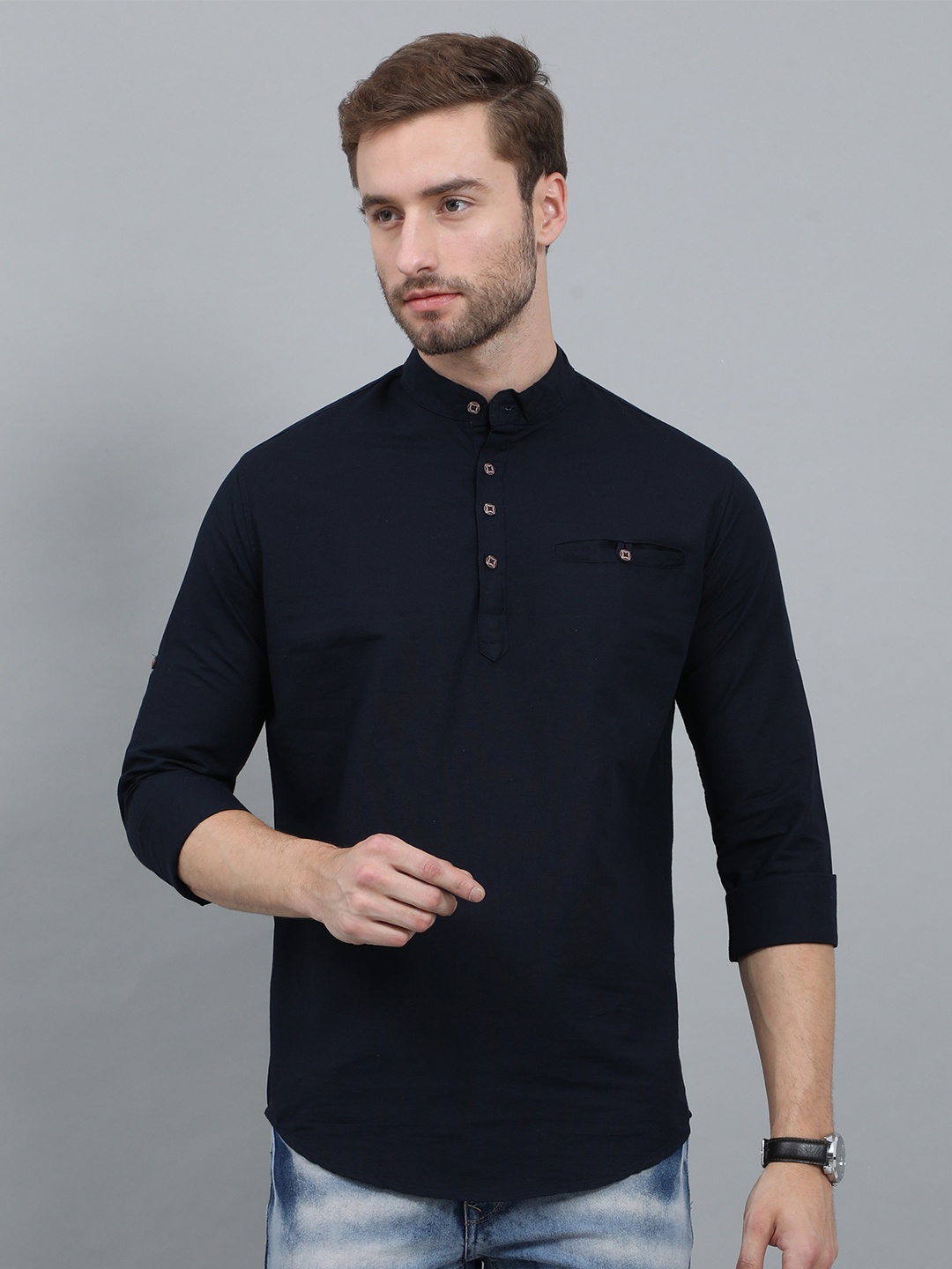 

Rope Men Thread Work Kurta, Navy blue