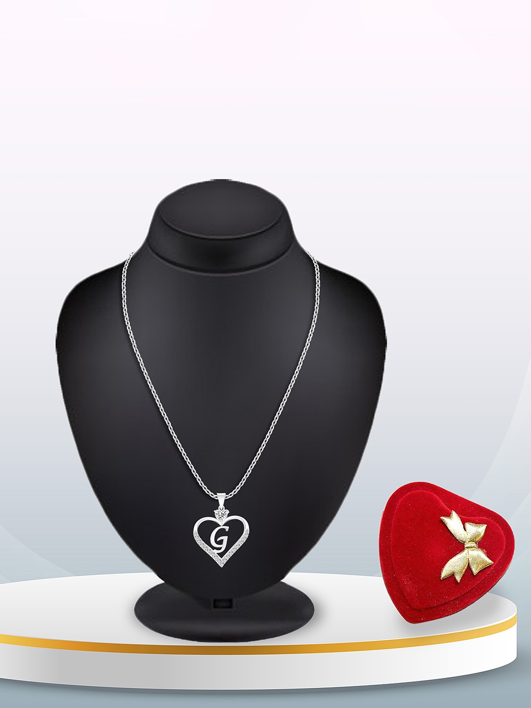 

Heer Collection Silver-Plated Stainless Steel CZ Alphabet G Heart Shaped Pendant & Chain